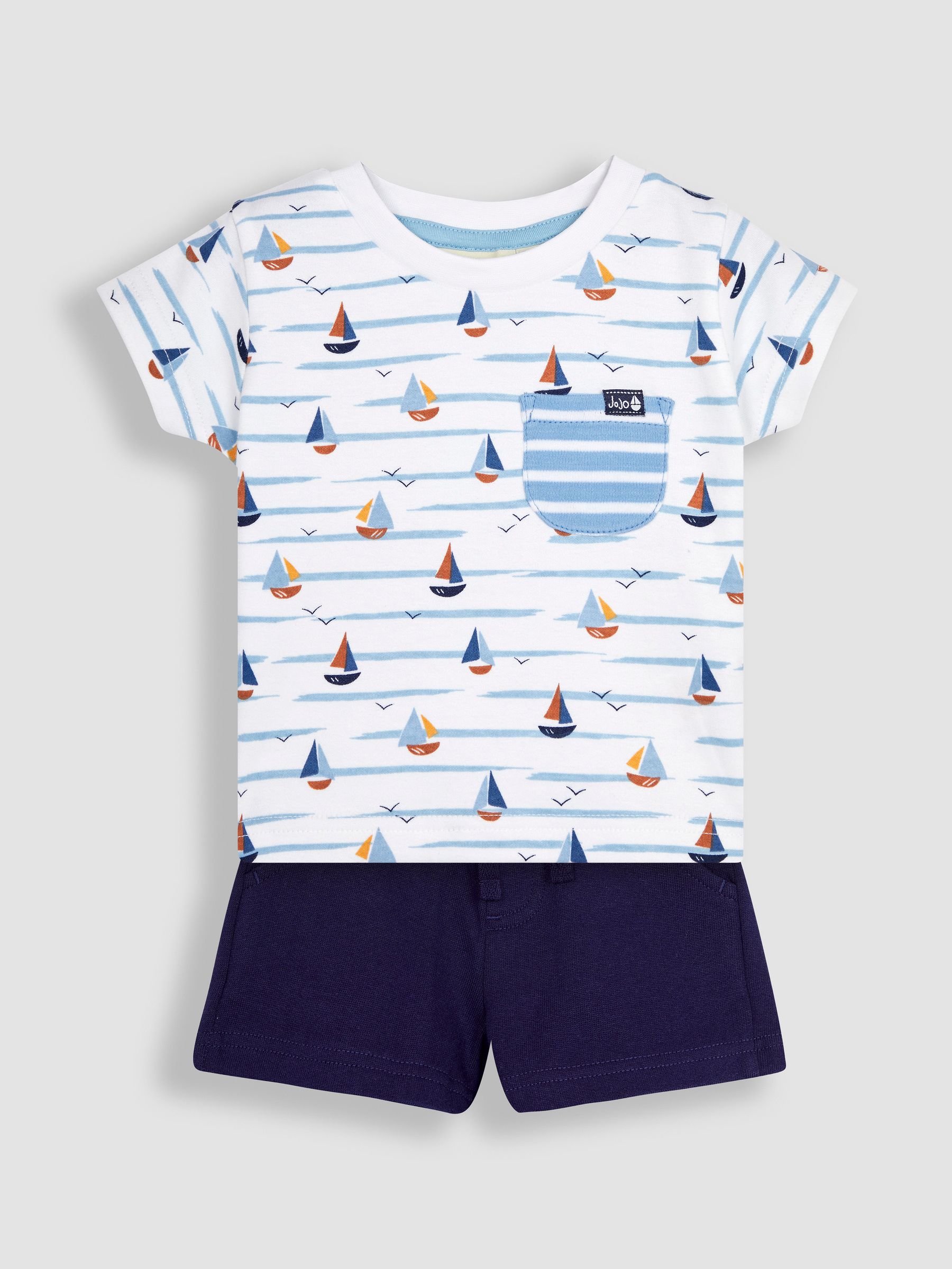 White Boat Printed T-Shirt & Shorts Set - Image 1 of 4
