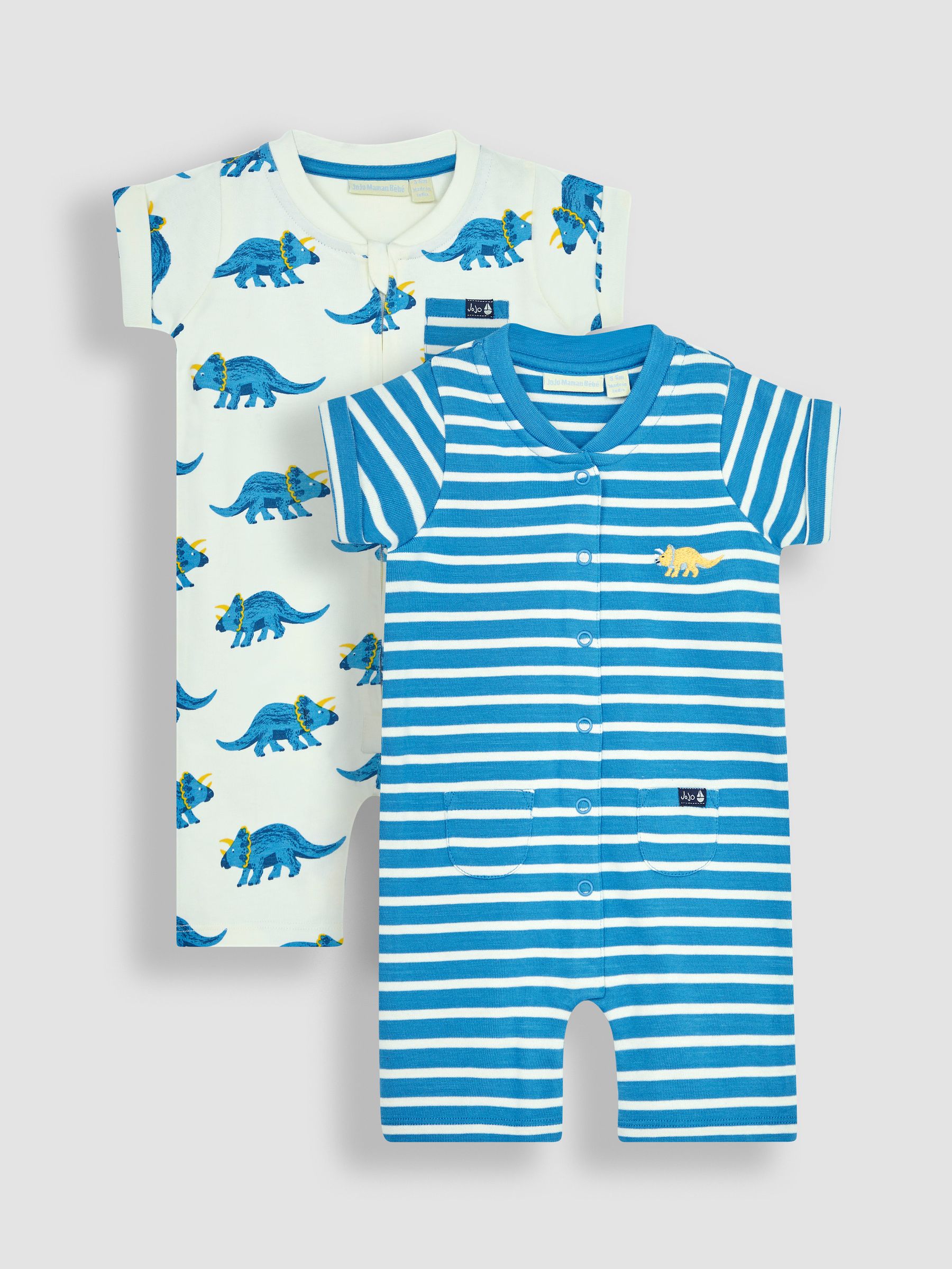 Cobalt Blue Triceratops & Stripe 2-Pack Rompers - Image 1 of 6