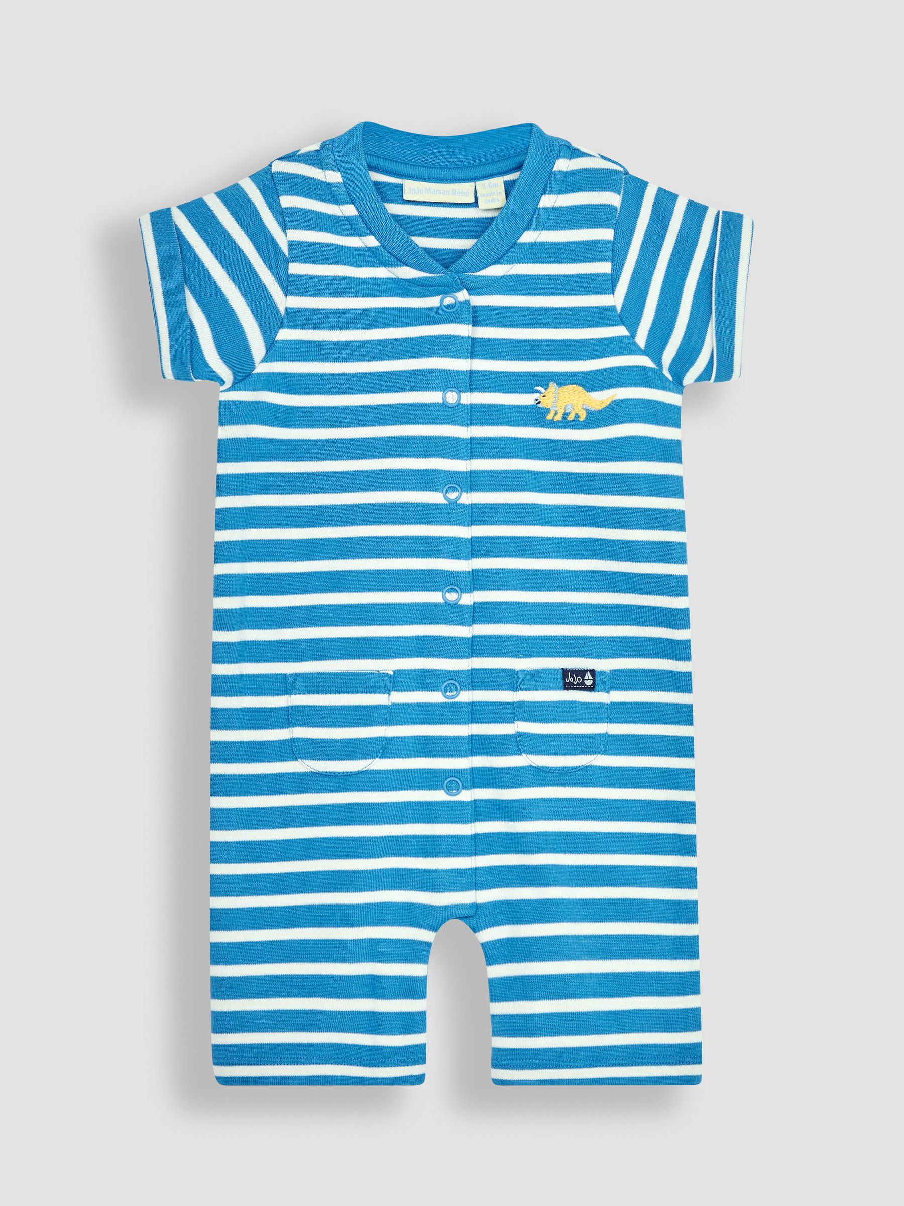 Cobalt Blue Triceratops & Stripe 2-Pack Rompers - Image 4 of 6