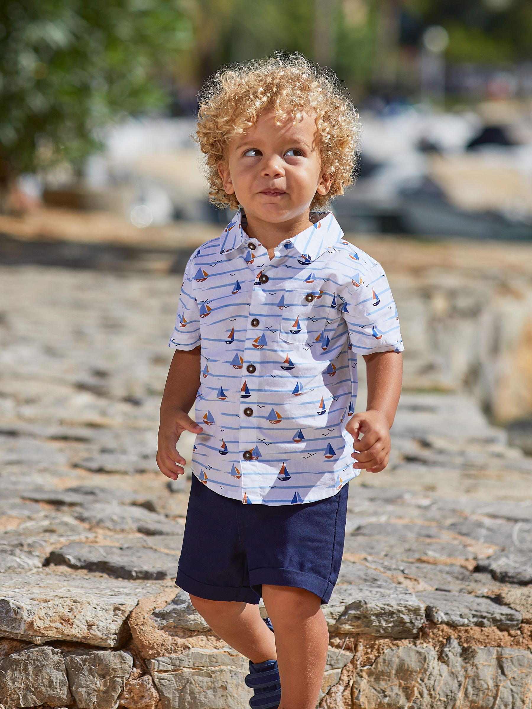 White Boat Printed Short Sleeve Shirt - Image 1 of 4