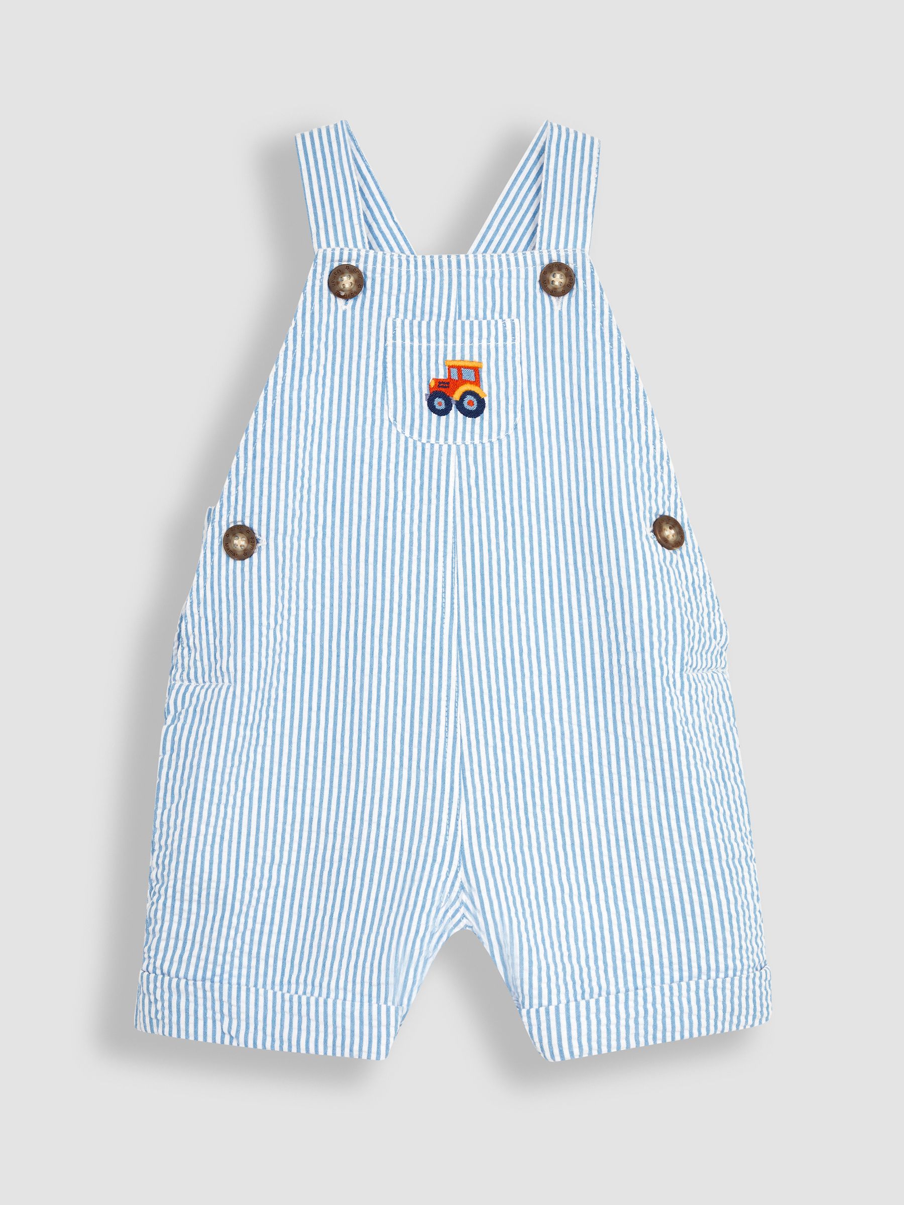 Blue Tractor Pocket Seersucker Stripe Dungarees - Image 1 of 5