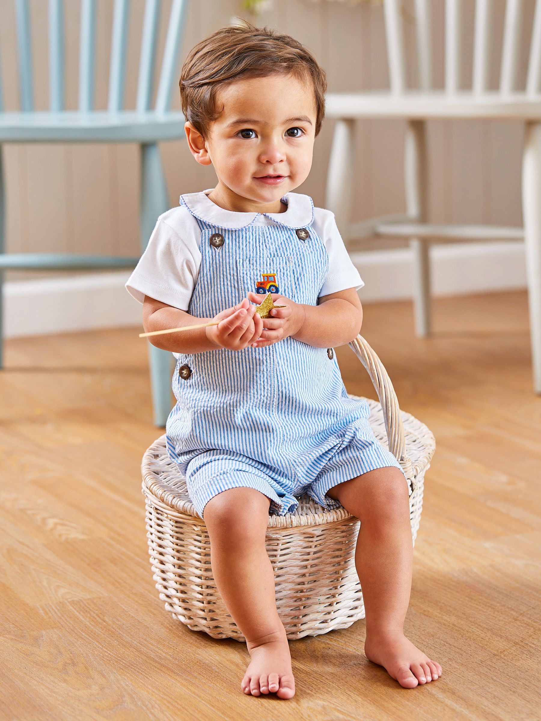 Blue Tractor Pocket Seersucker Stripe Dungarees - Image 5 of 5