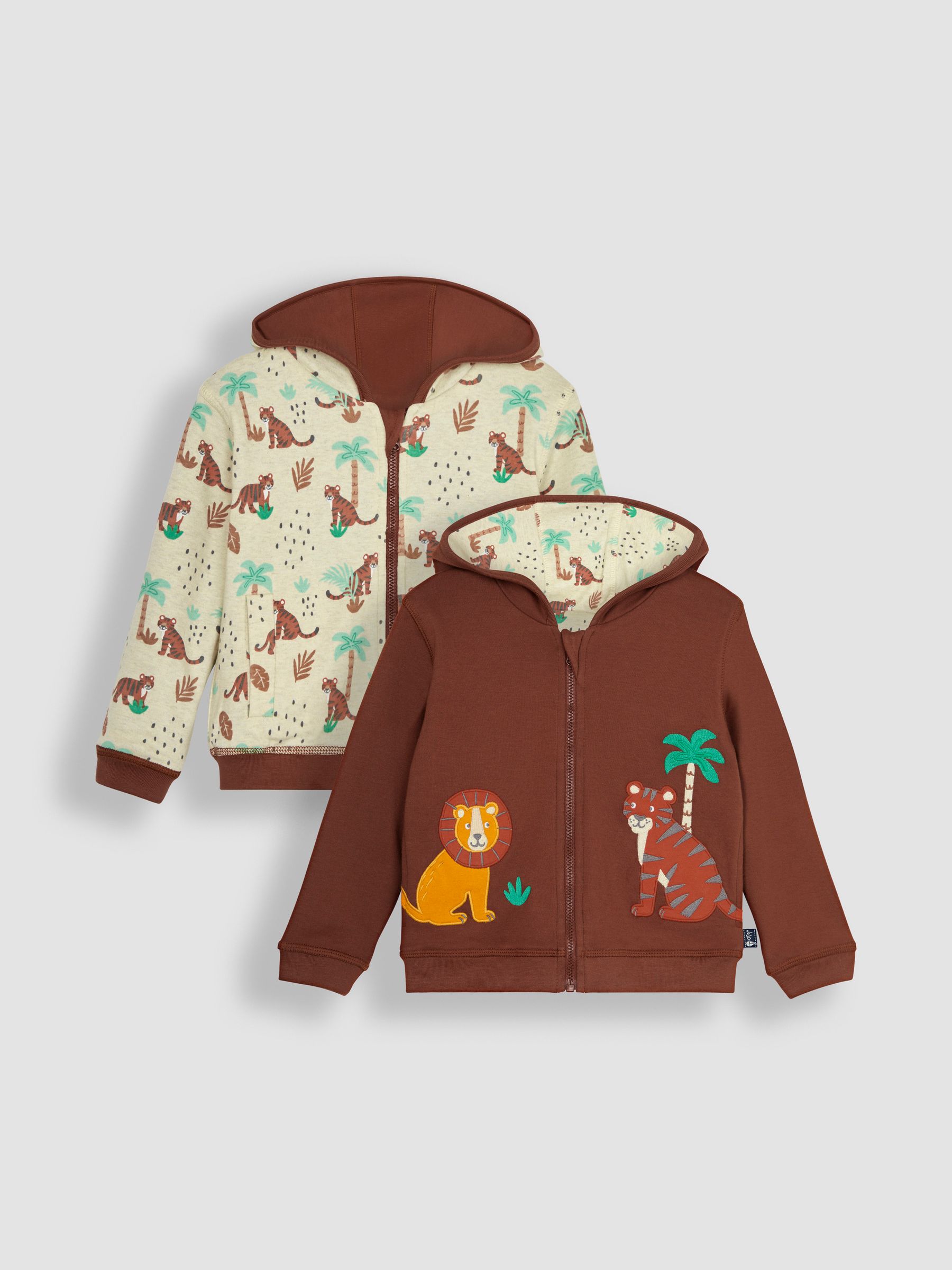 Brown Safari Animals Appliqué Reversible Hoodie - Image 1 of 6