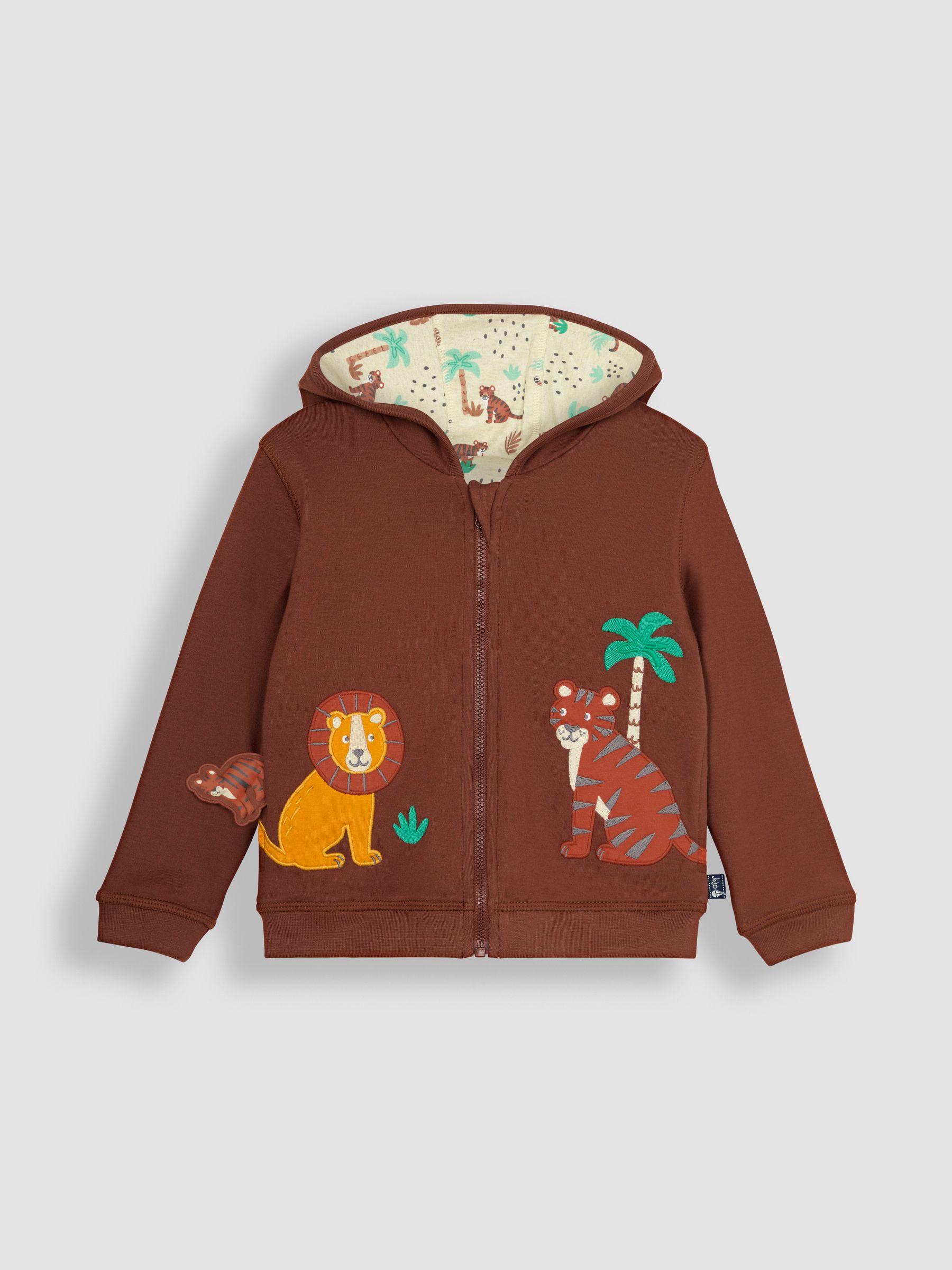 Brown Safari Animals Appliqué Reversible Hoodie - Image 3 of 6