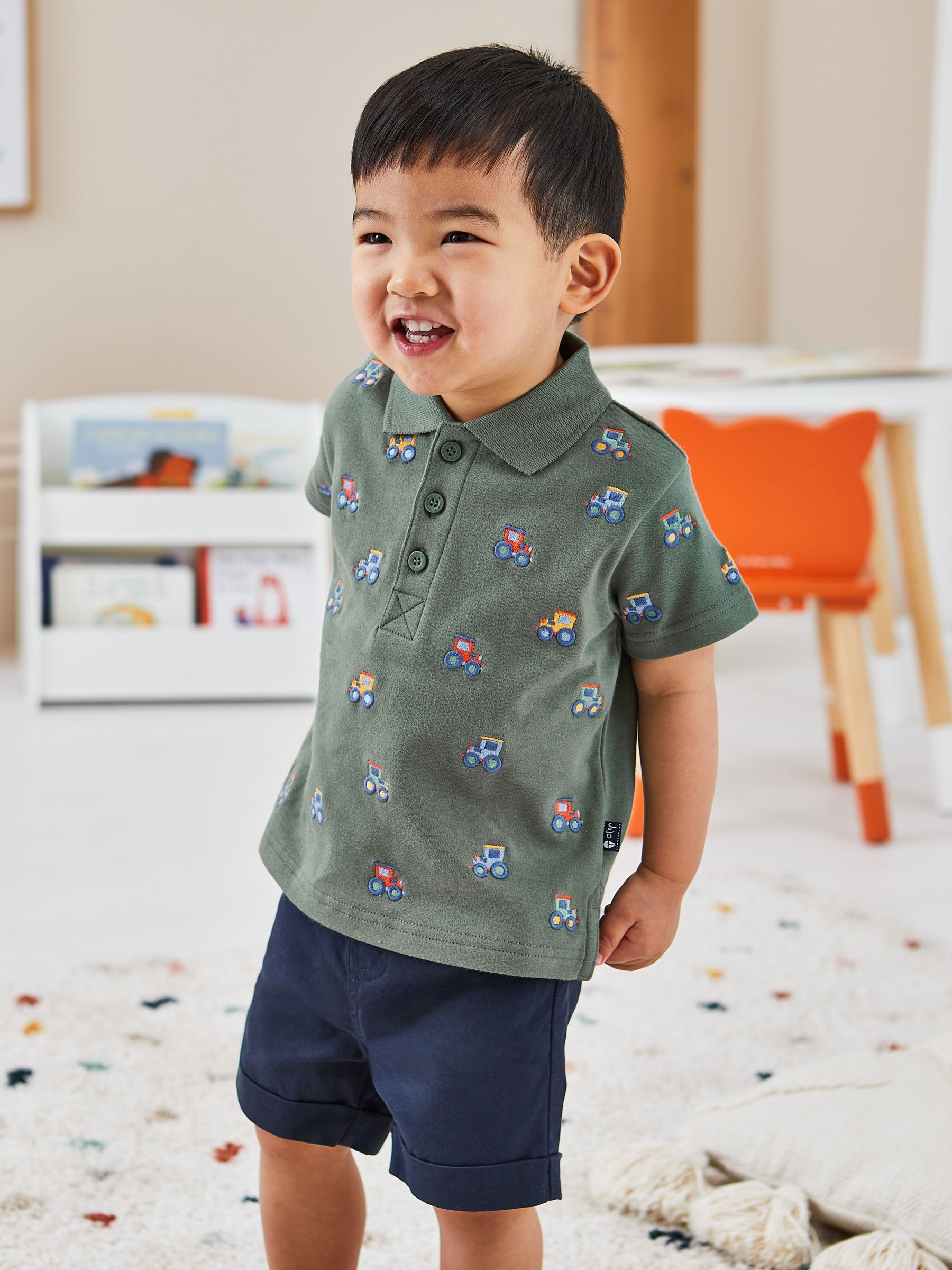 Khaki Green Embroidered Short Sleeve Embroidered Polo Shirt - Image 4 of 4