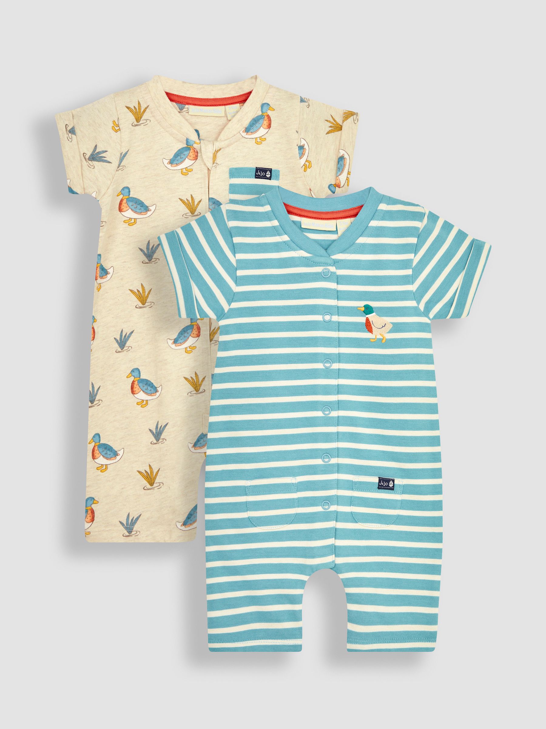 Natural Duck & Stripe 2-Pack Rompers - Image 1 of 6