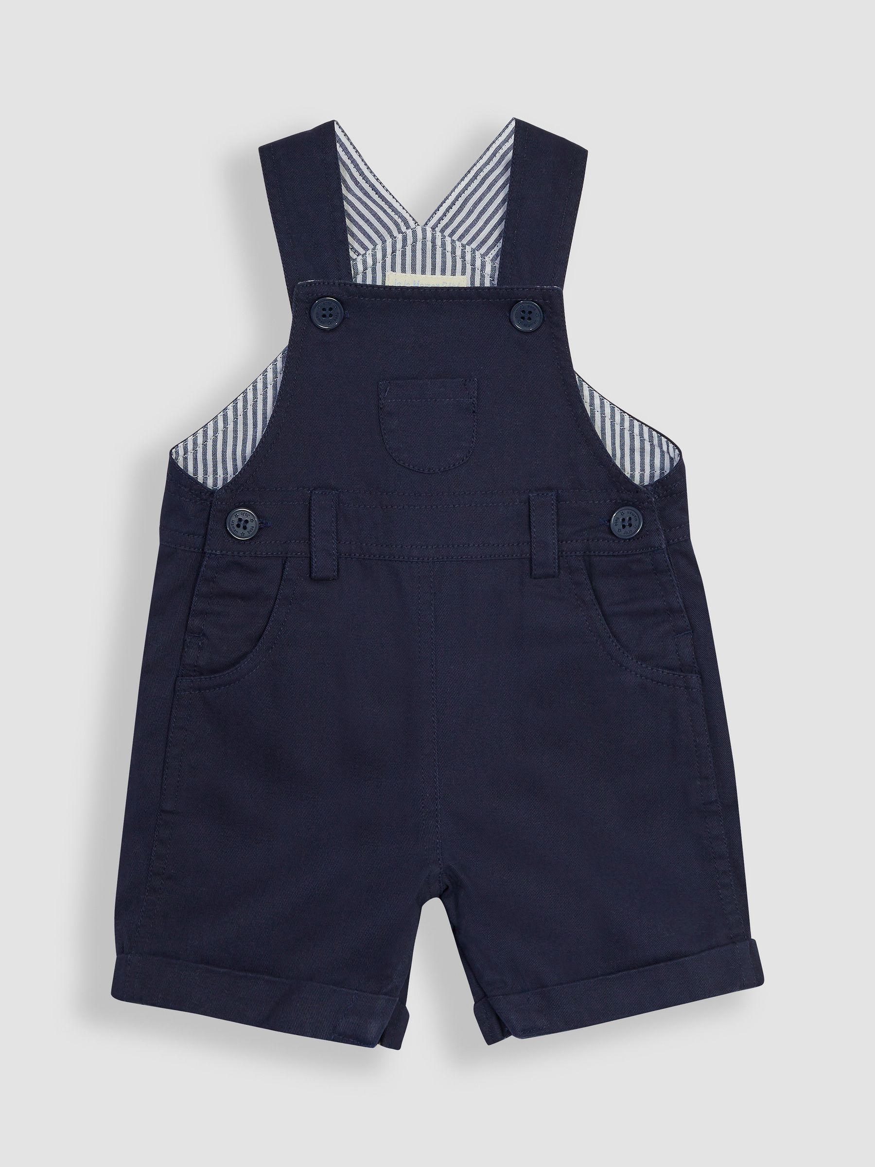 Navy 2-Piece Twill Dungarees & Stripe T-Shirt Set - Image 3 of 5