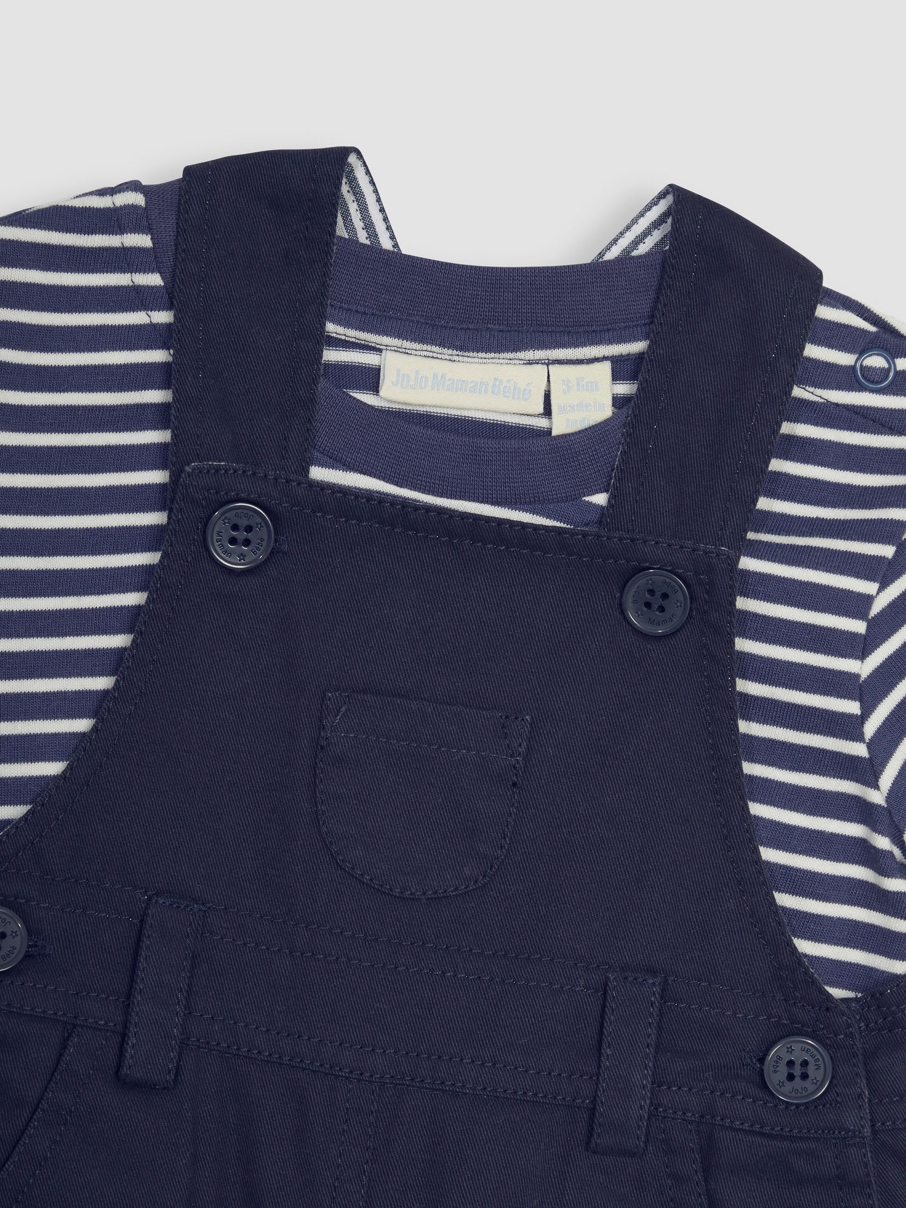 Navy 2-Piece Twill Dungarees & Stripe T-Shirt Set - Image 5 of 5