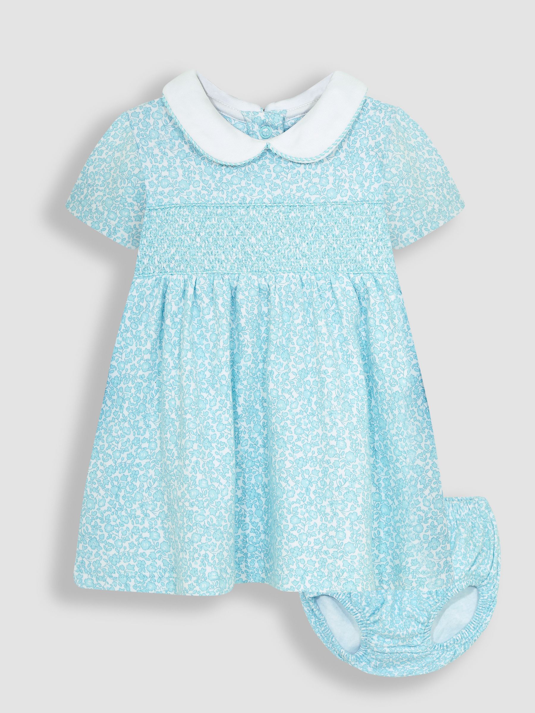 Duck Egg Blue Ditsy Floral Smocked Jersey Dress - Image 1 of 4