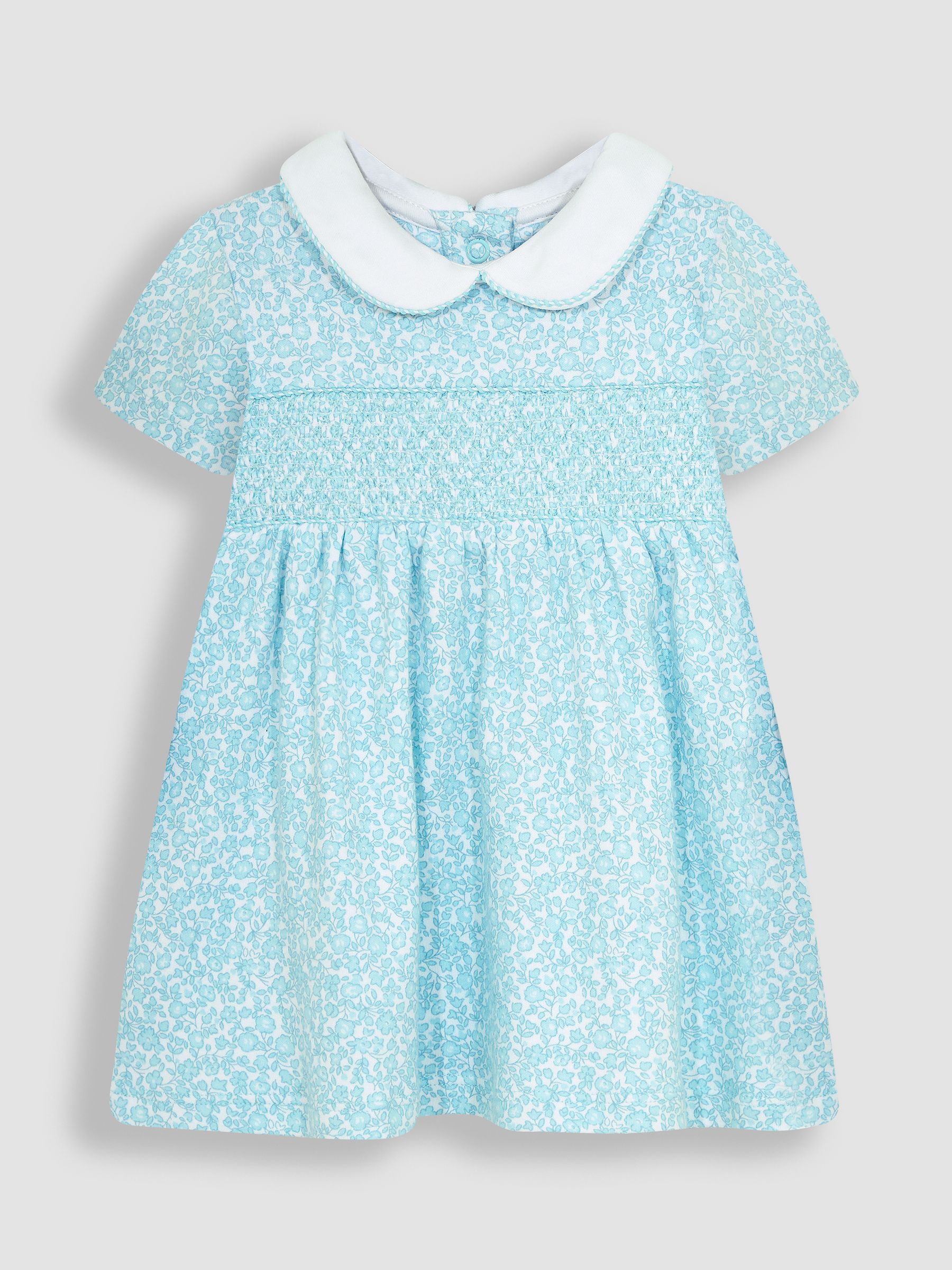Duck Egg Blue Ditsy Floral Smocked Jersey Dress - Image 2 of 4