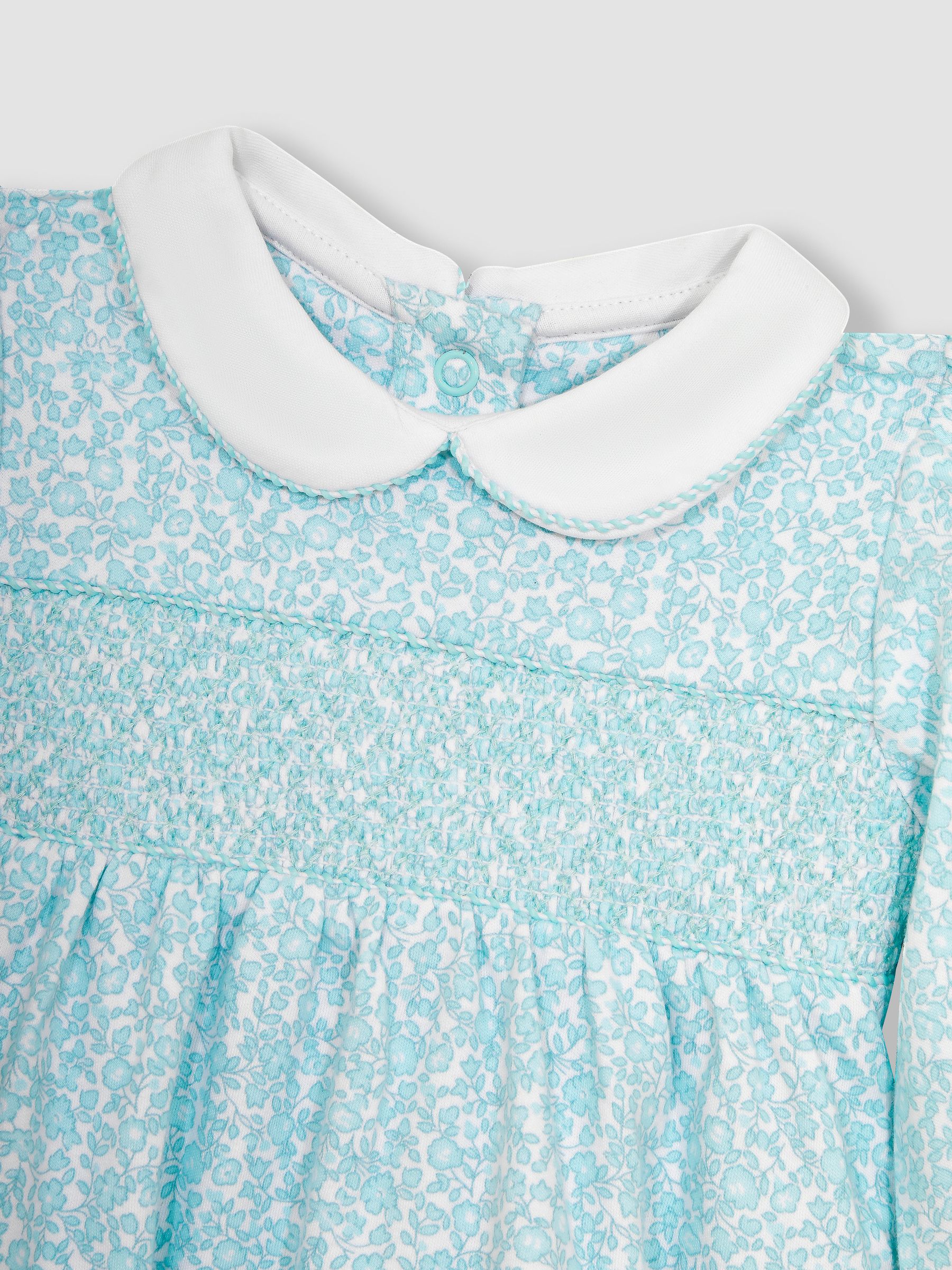 Duck Egg Blue Ditsy Floral Smocked Jersey Dress - Image 3 of 4