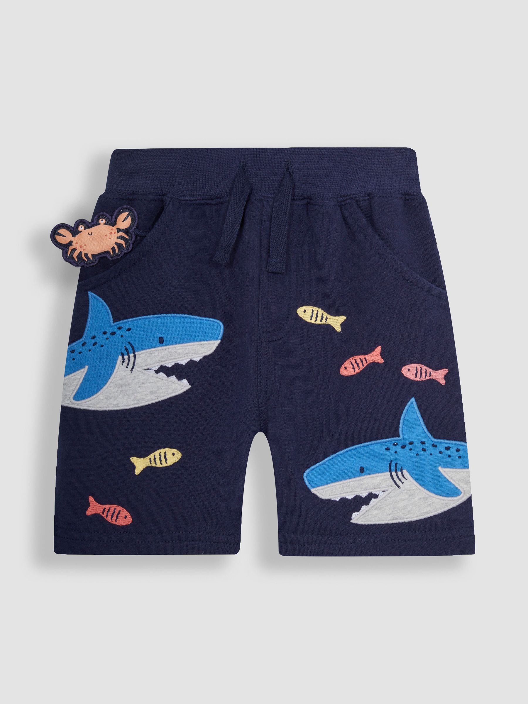 Navy Blue Shark Appliqué Pet in Pocket Shorts - Image 1 of 4