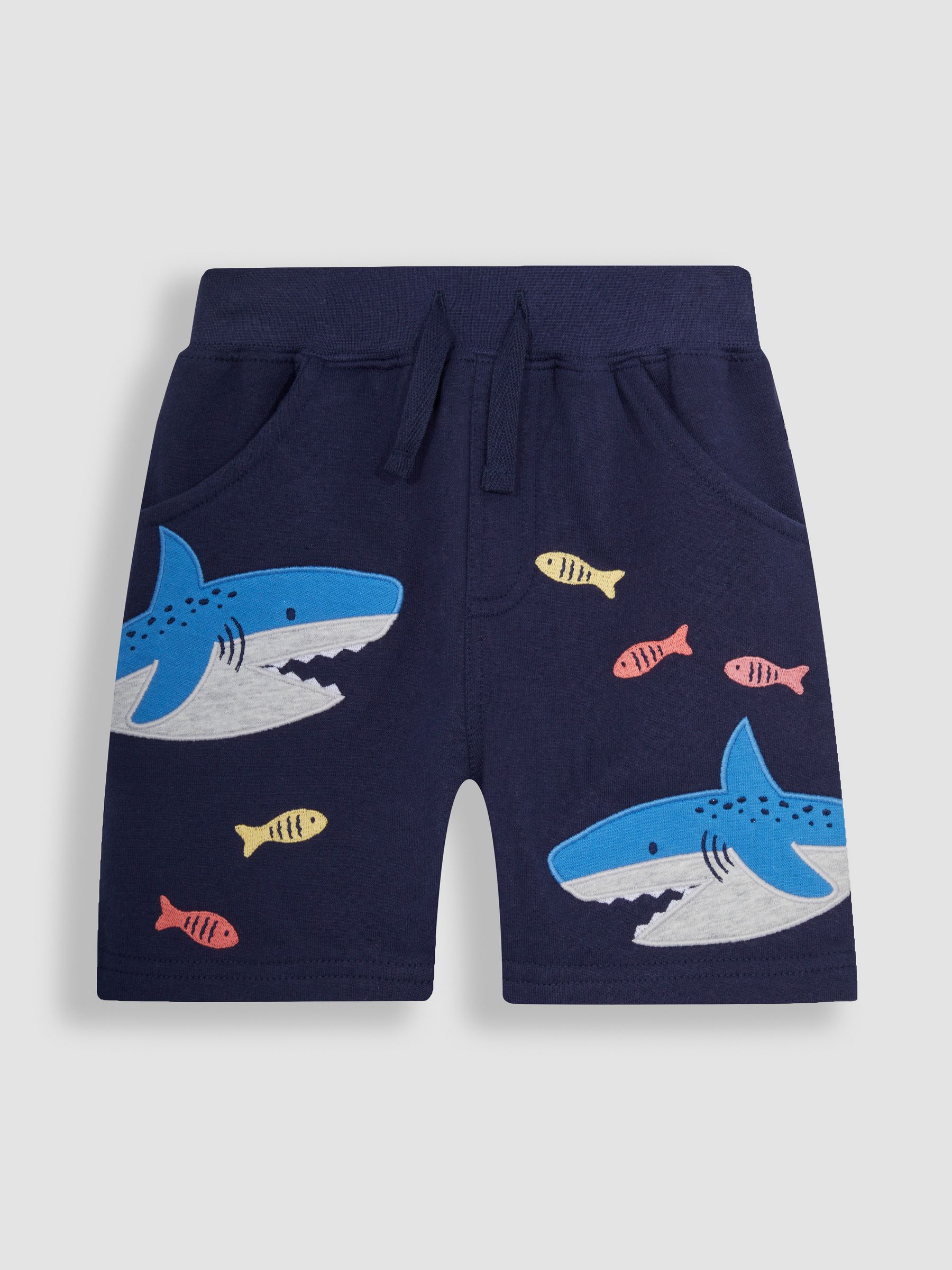 Navy Blue Shark Appliqué Pet in Pocket Shorts - Image 2 of 4