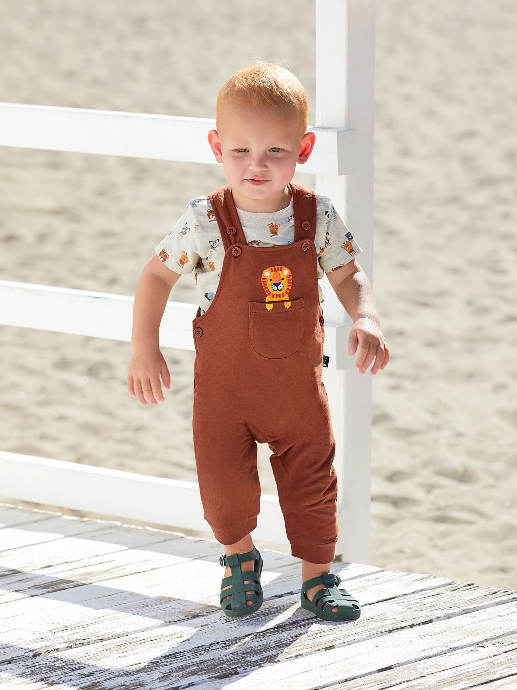 Brown Lion Appliqué Trouser Dungarees & T-Shirt Set - Image 1 of 7