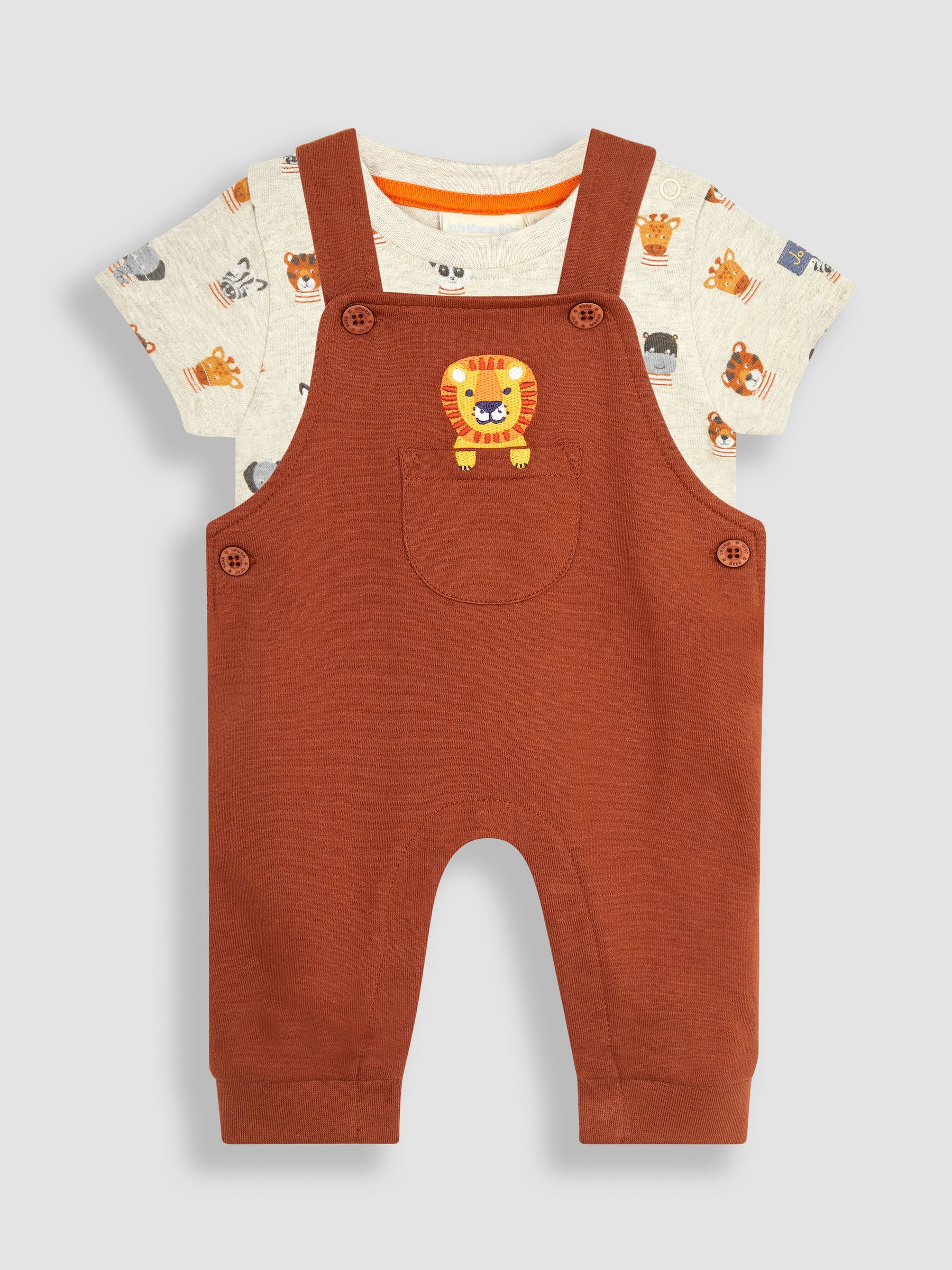 Brown Lion Appliqué Trouser Dungarees & T-Shirt Set - Image 3 of 7