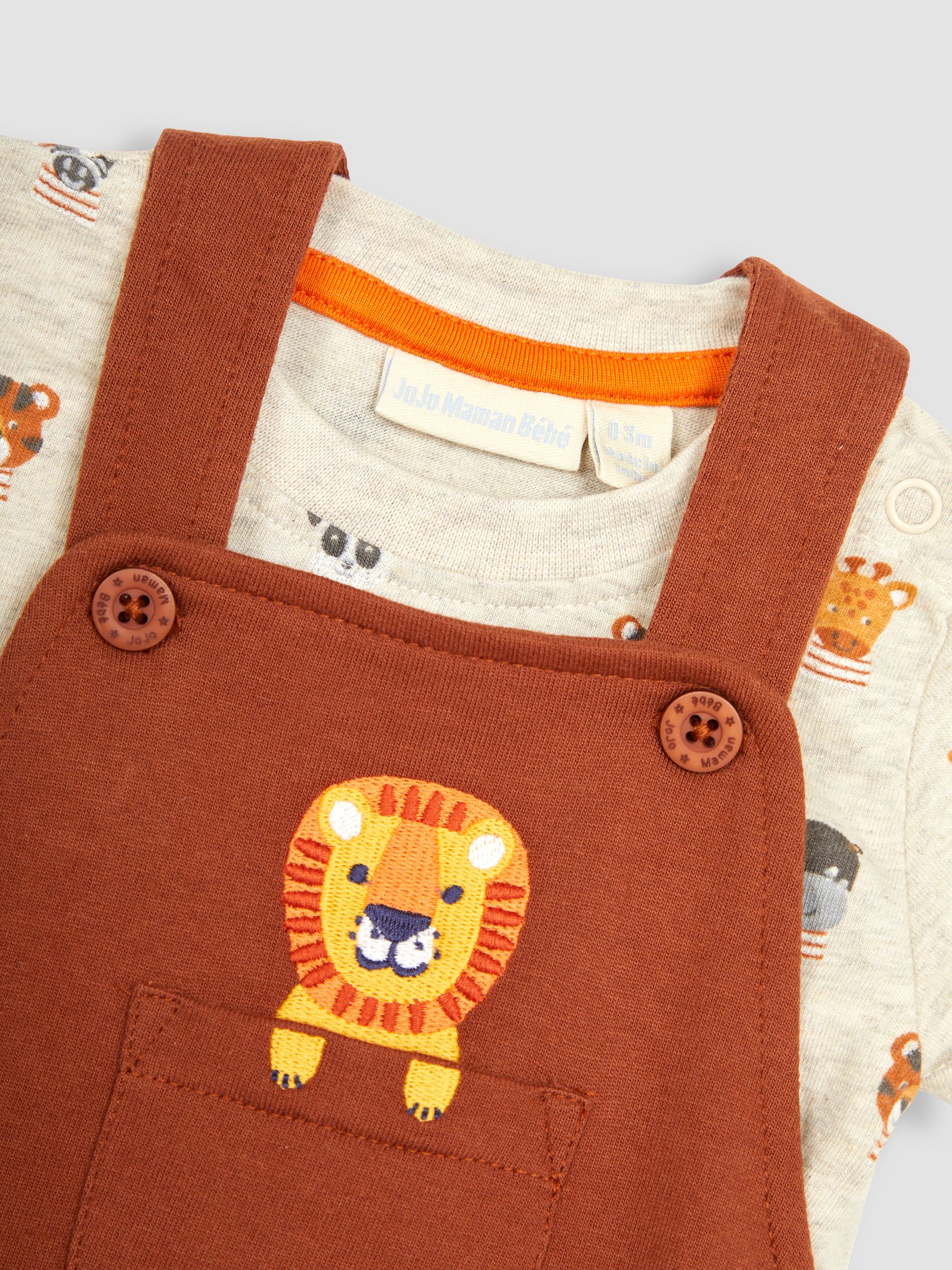 Brown Lion Appliqué Trouser Dungarees & T-Shirt Set - Image 4 of 7