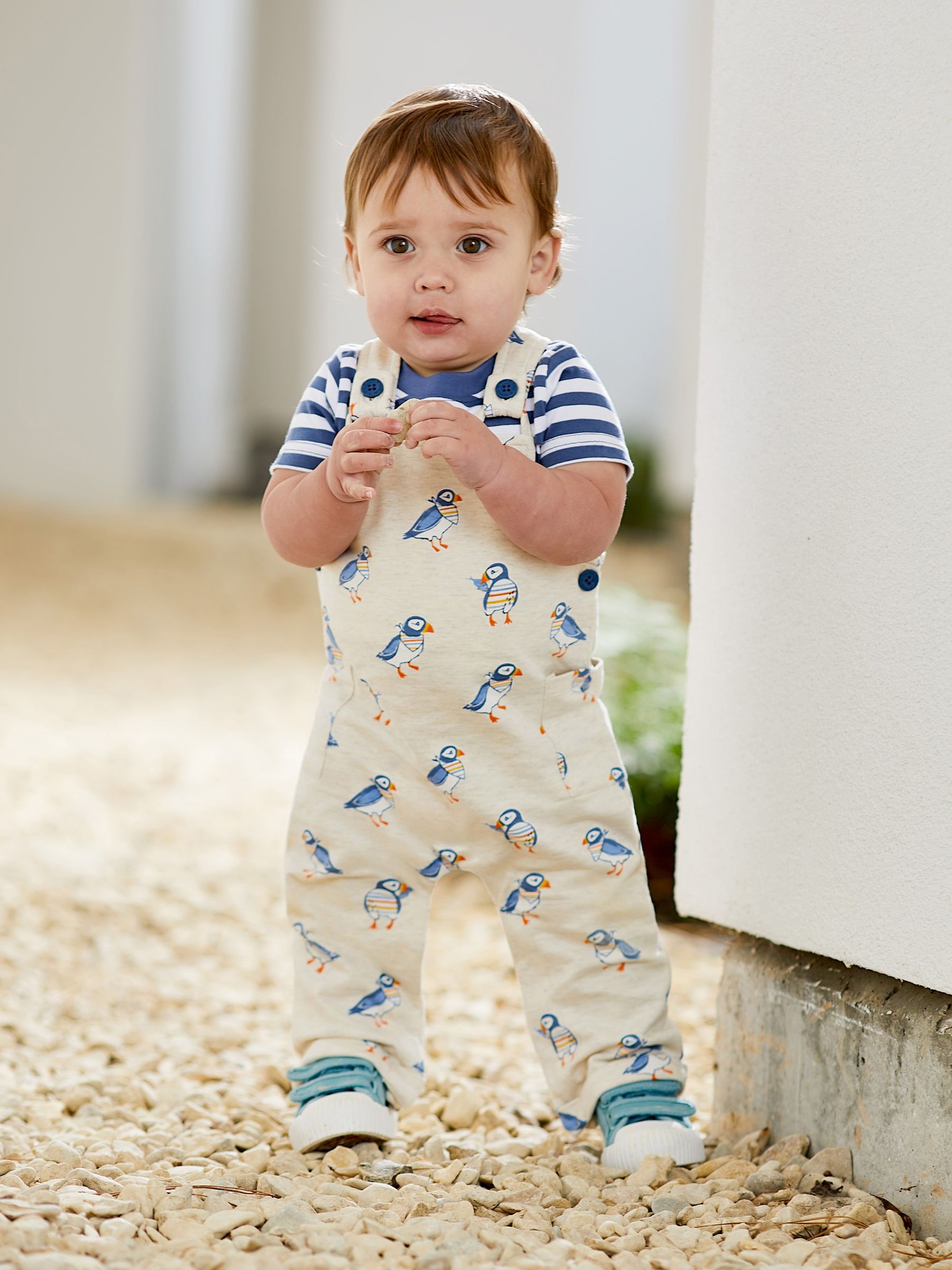 Natural 2-Piece Puffin Dungarees & Stripe T-Shirt Set - Image 1 of 3