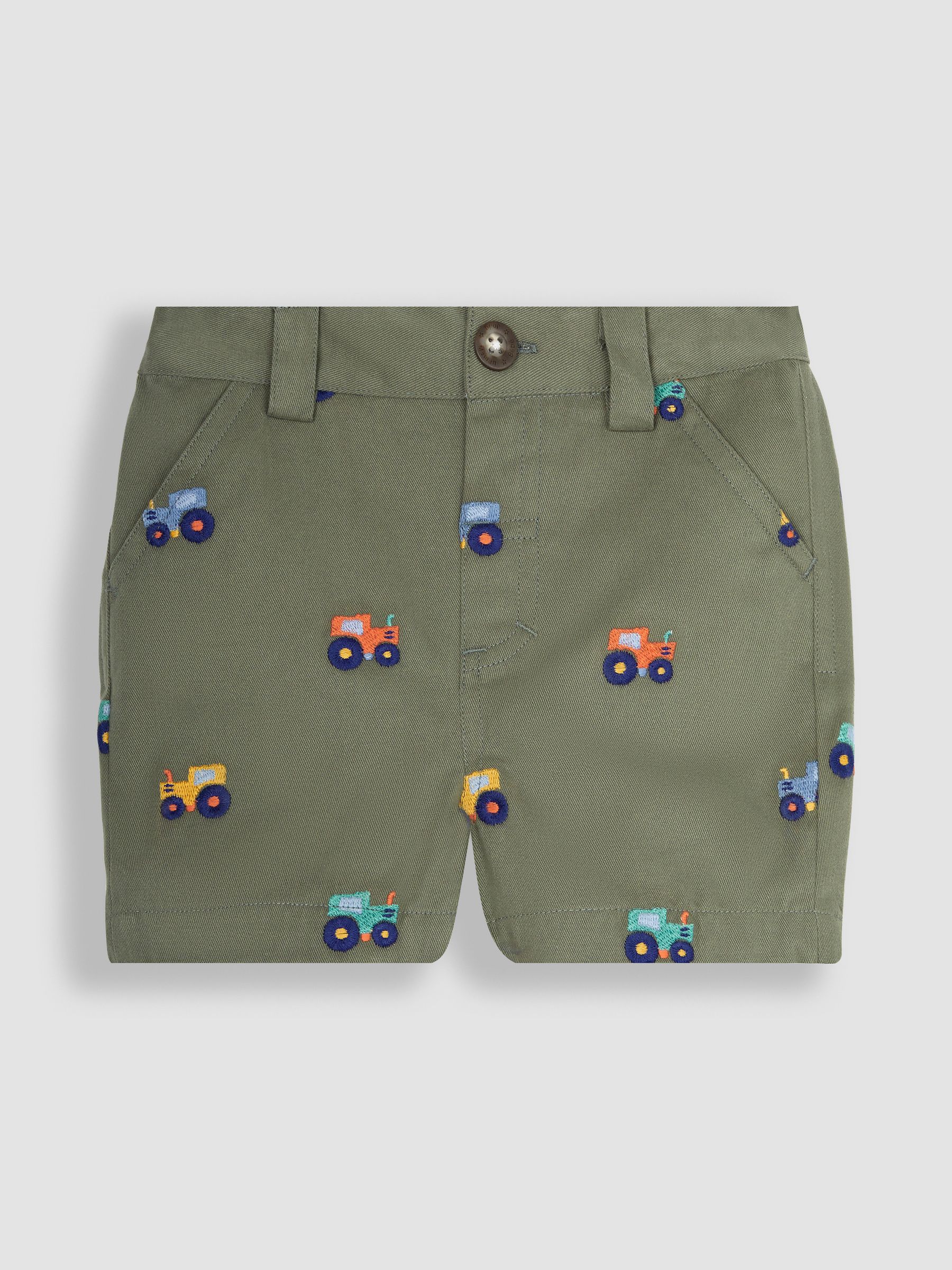 Khaki Green Tractor Embroidered Twill Shorts - Image 1 of 3