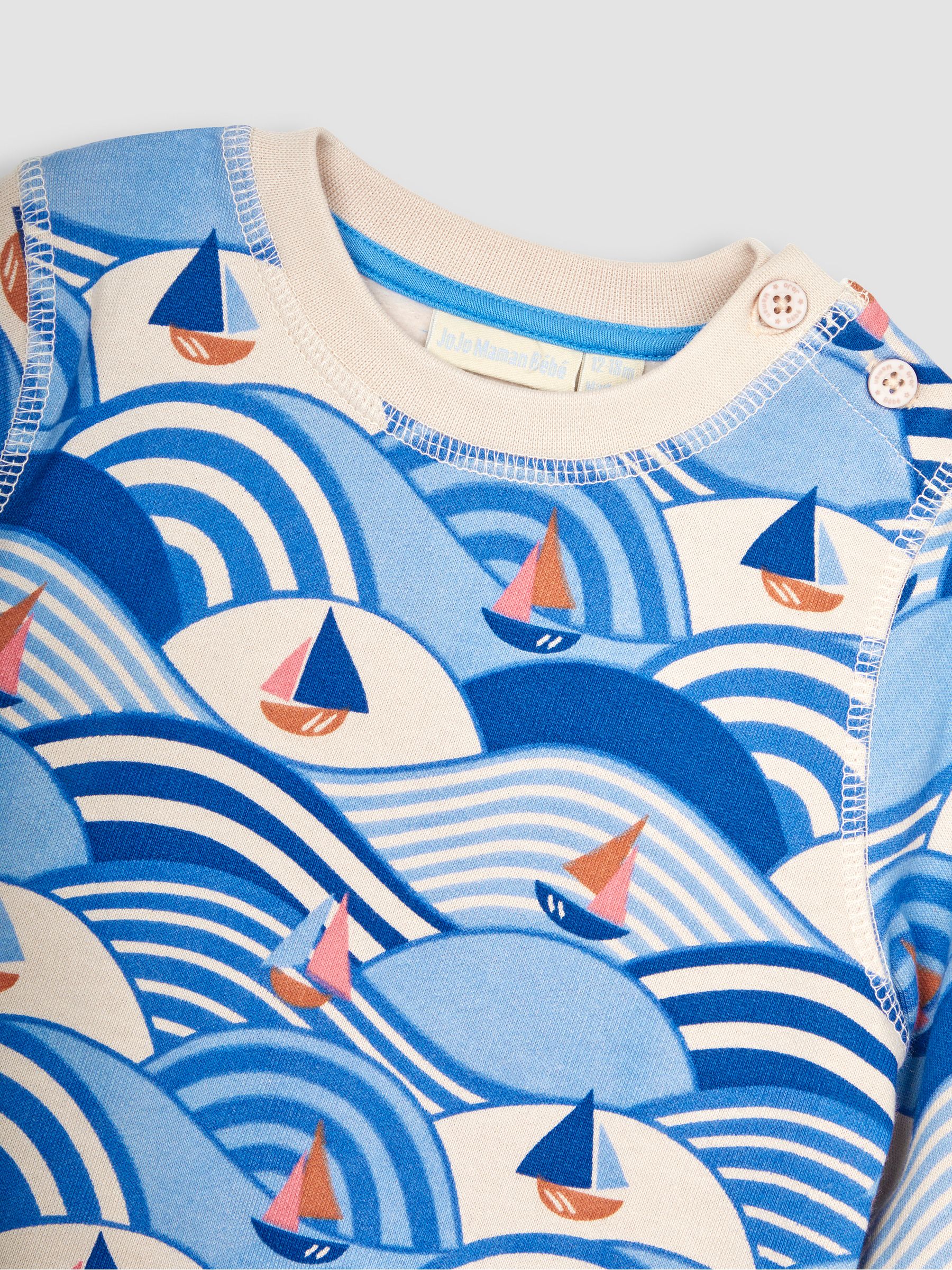 Blue Nautical Wave Crew Neck Jersey Sweatshirt - Image 4 of 5