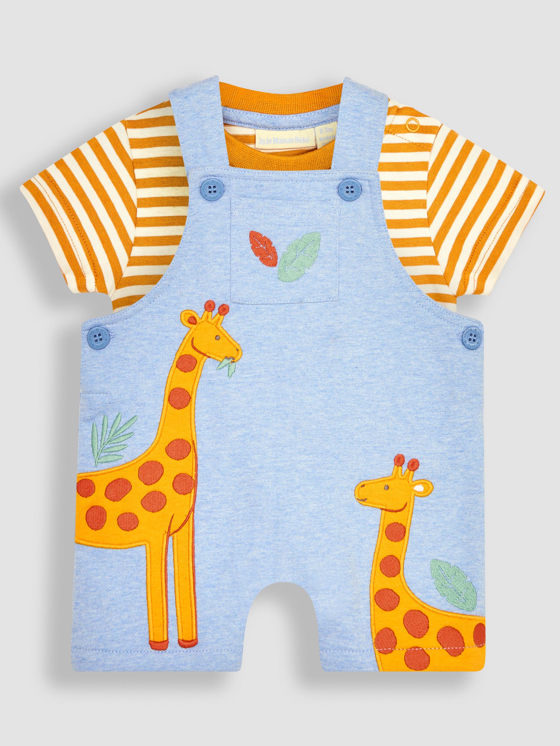 Blue Giraffe Appliqué Short Dungarees & T-Shirt Set - Image 1 of 5