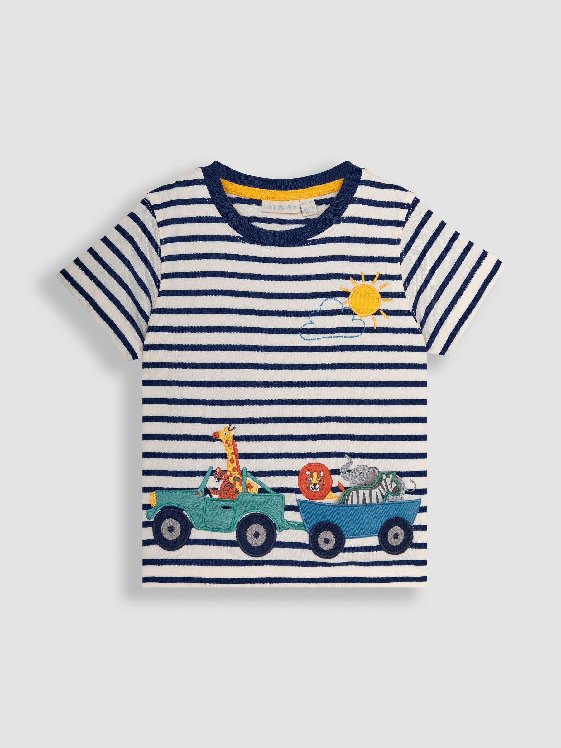 Ecru Navy Stripe Safari Animals Appliqué Border T-Shirt - Image 1 of 3