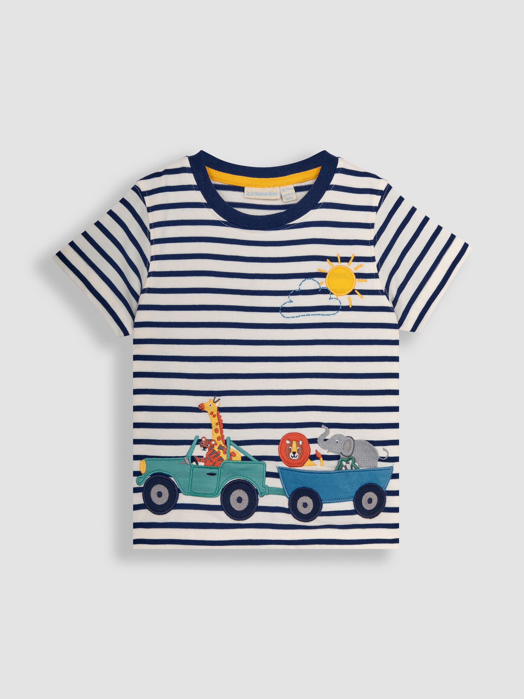 Ecru Navy Stripe Safari Animals Appliqué Border T-Shirt - Image 2 of 3