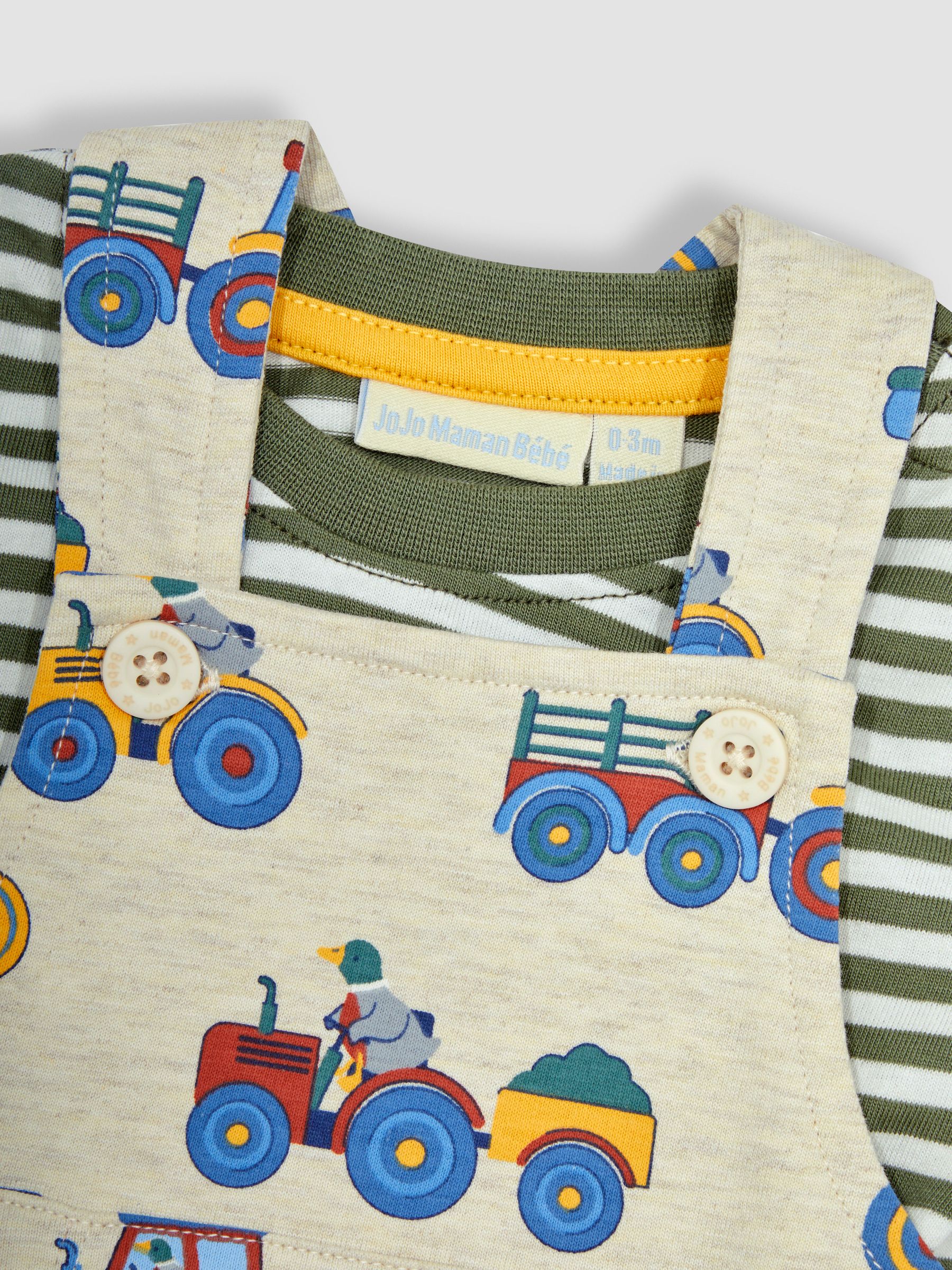 Natural 2-Piece Farm Vehicles Dungarees & T-Shirt Set - Image 6 of 6