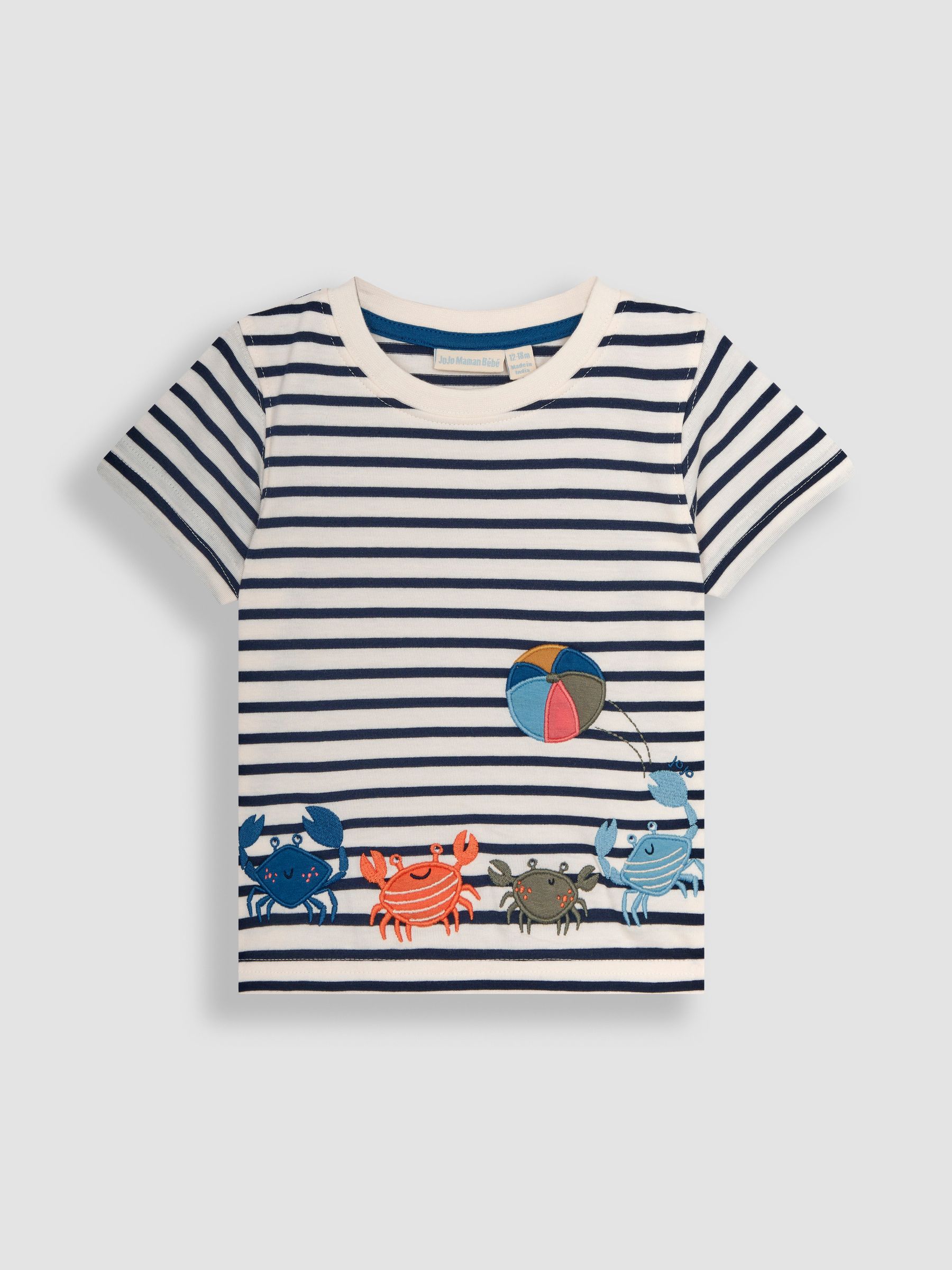 Ecru Navy Stripe Crab Appliqué Border T-Shirt - Image 1 of 4