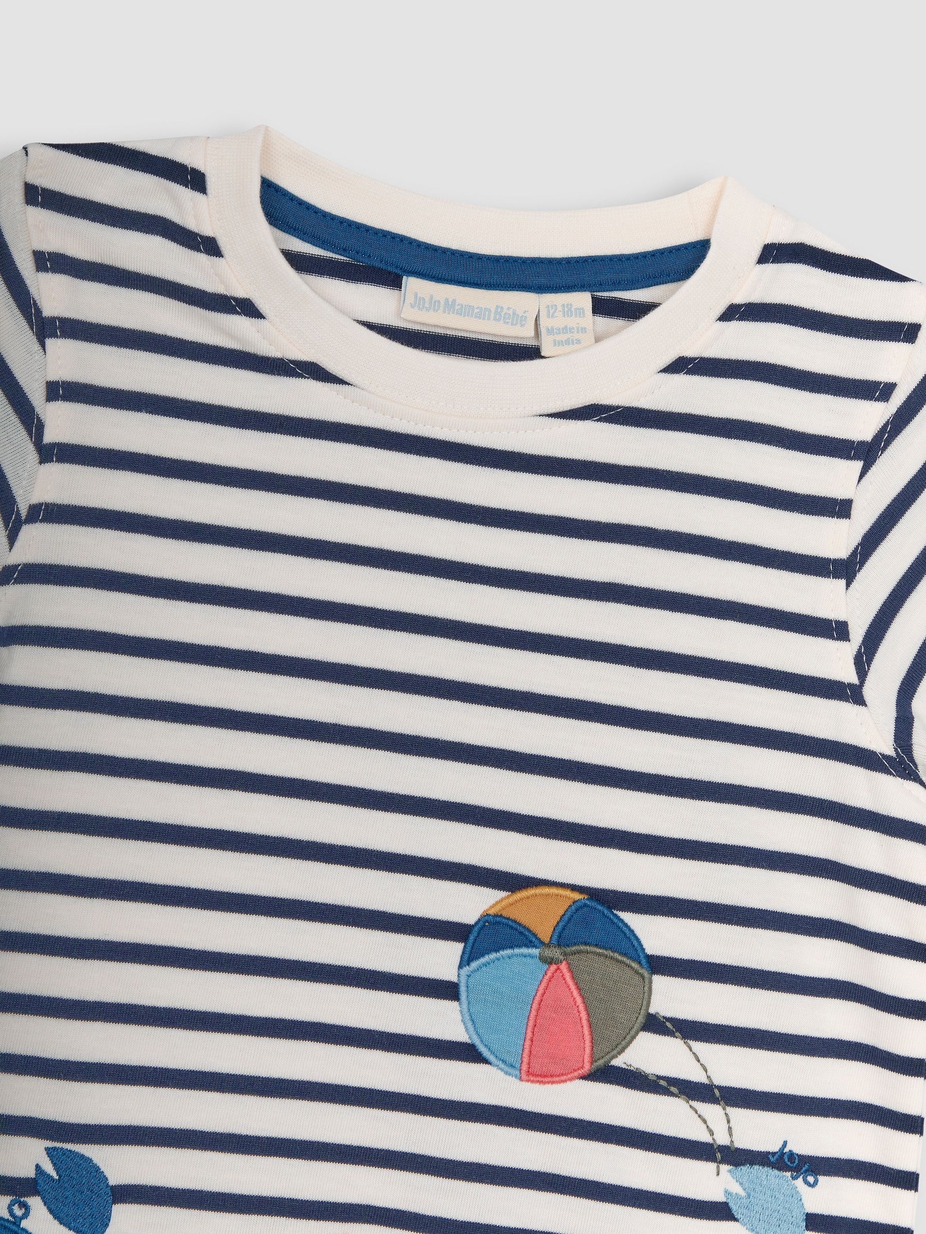 Ecru Navy Stripe Crab Appliqué Border T-Shirt - Image 2 of 4