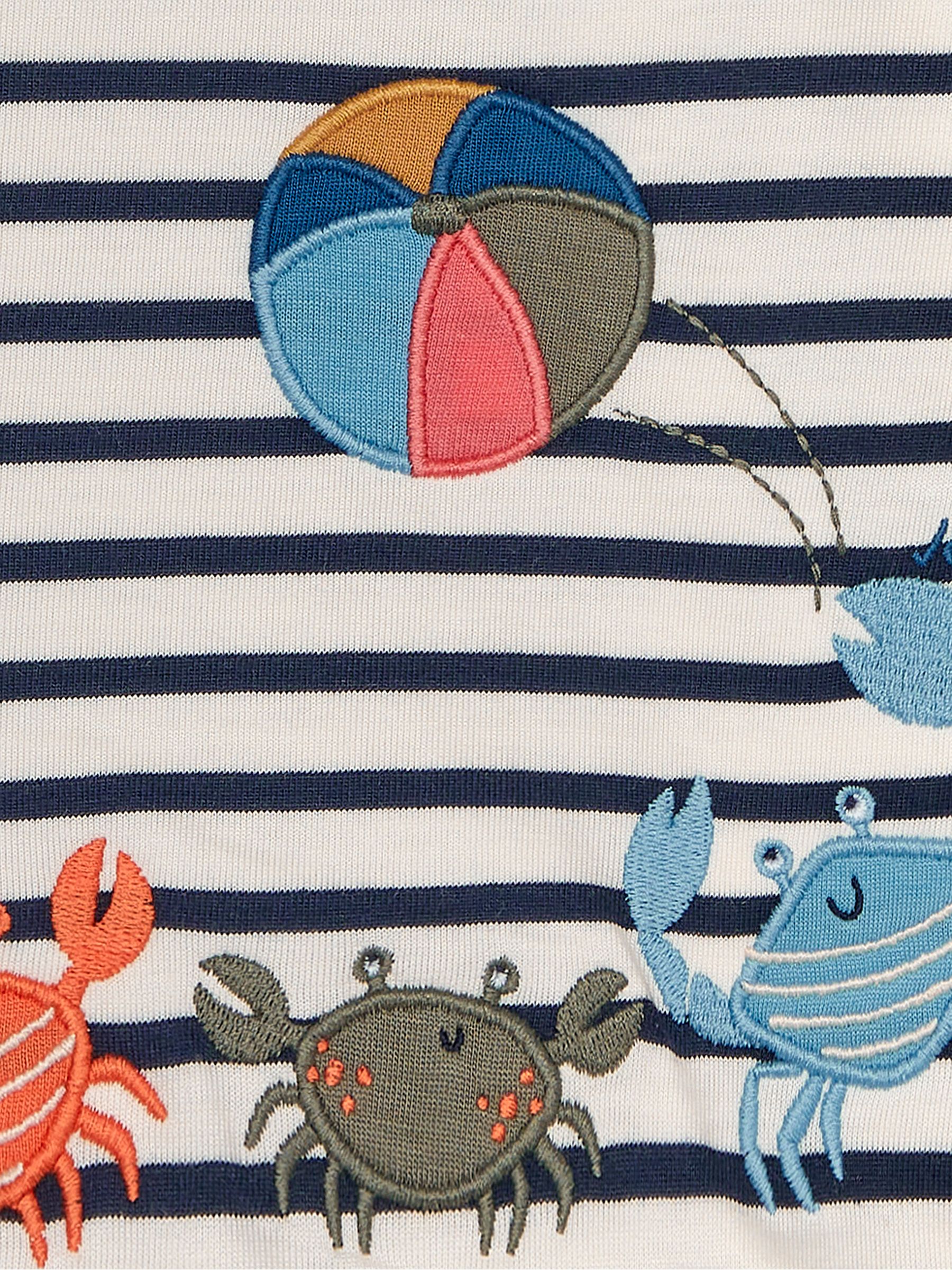 Ecru Navy Stripe Crab Appliqué Border T-Shirt - Image 4 of 4