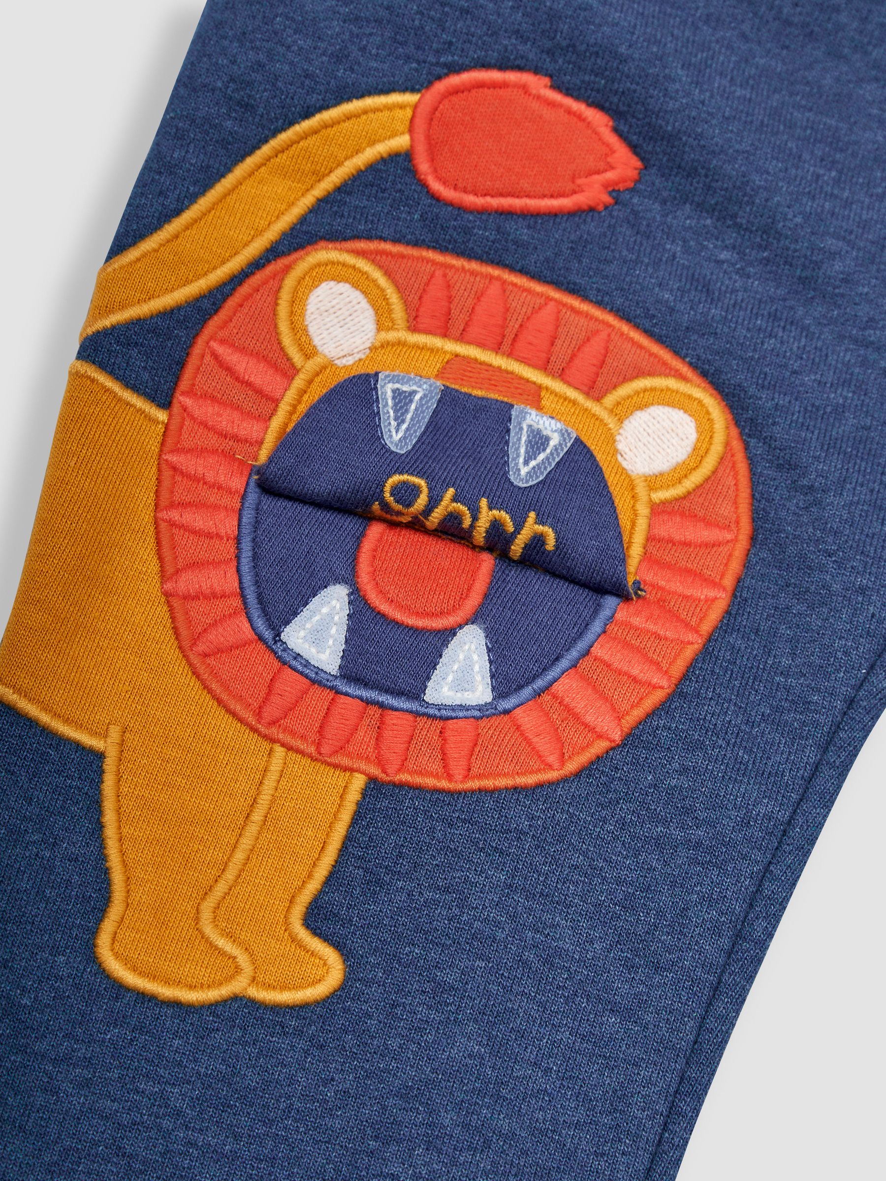 Denim Blue Lion Appliqué Knee Joggers With Pet In Pocket - Image 4 of 4