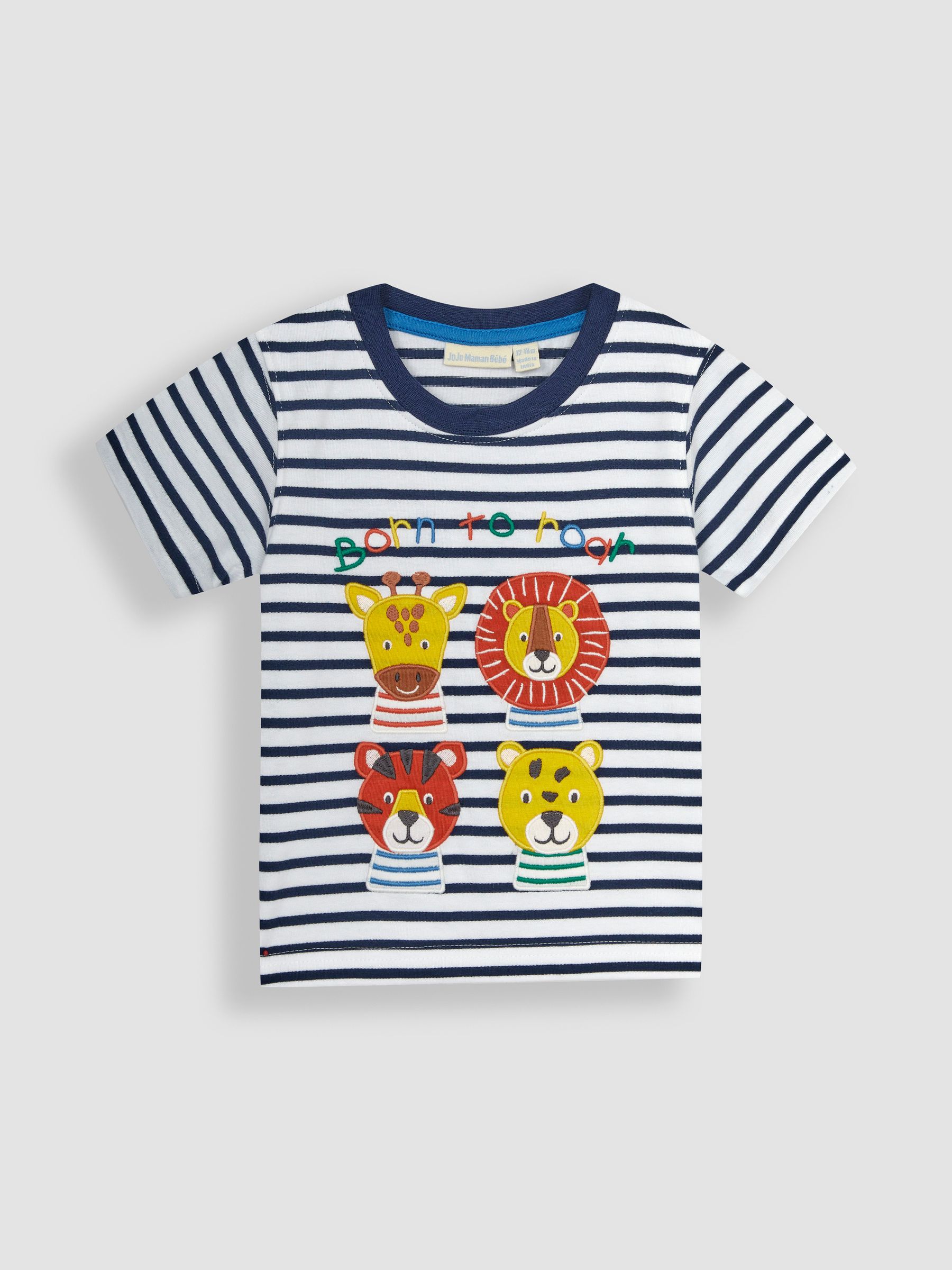White Navy Stripe Safari Animal Appliqué Motif T-Shirt - Image 1 of 4