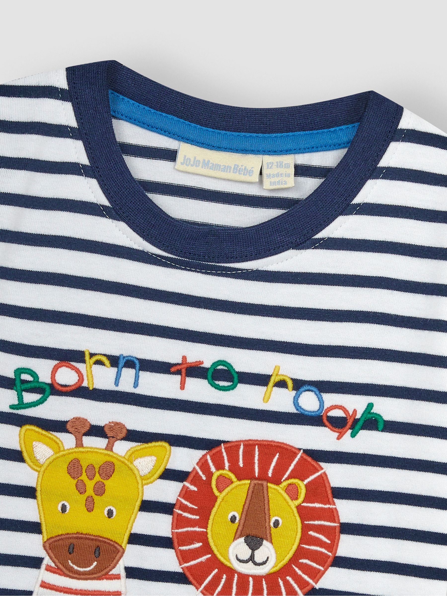 White Navy Stripe Safari Animal Appliqué Motif T-Shirt - Image 2 of 4