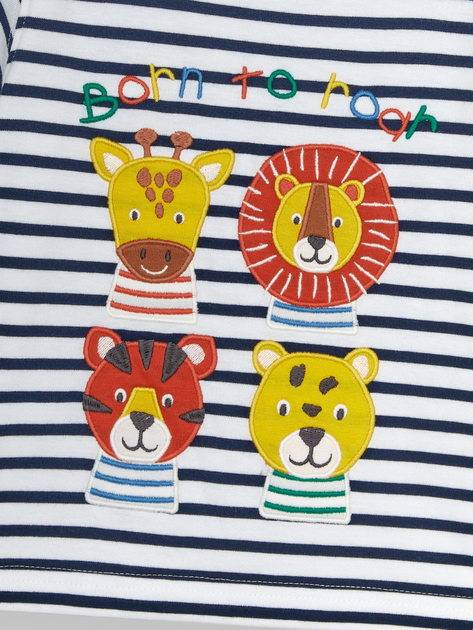 White Navy Stripe Safari Animal Appliqué Motif T-Shirt - Image 3 of 4