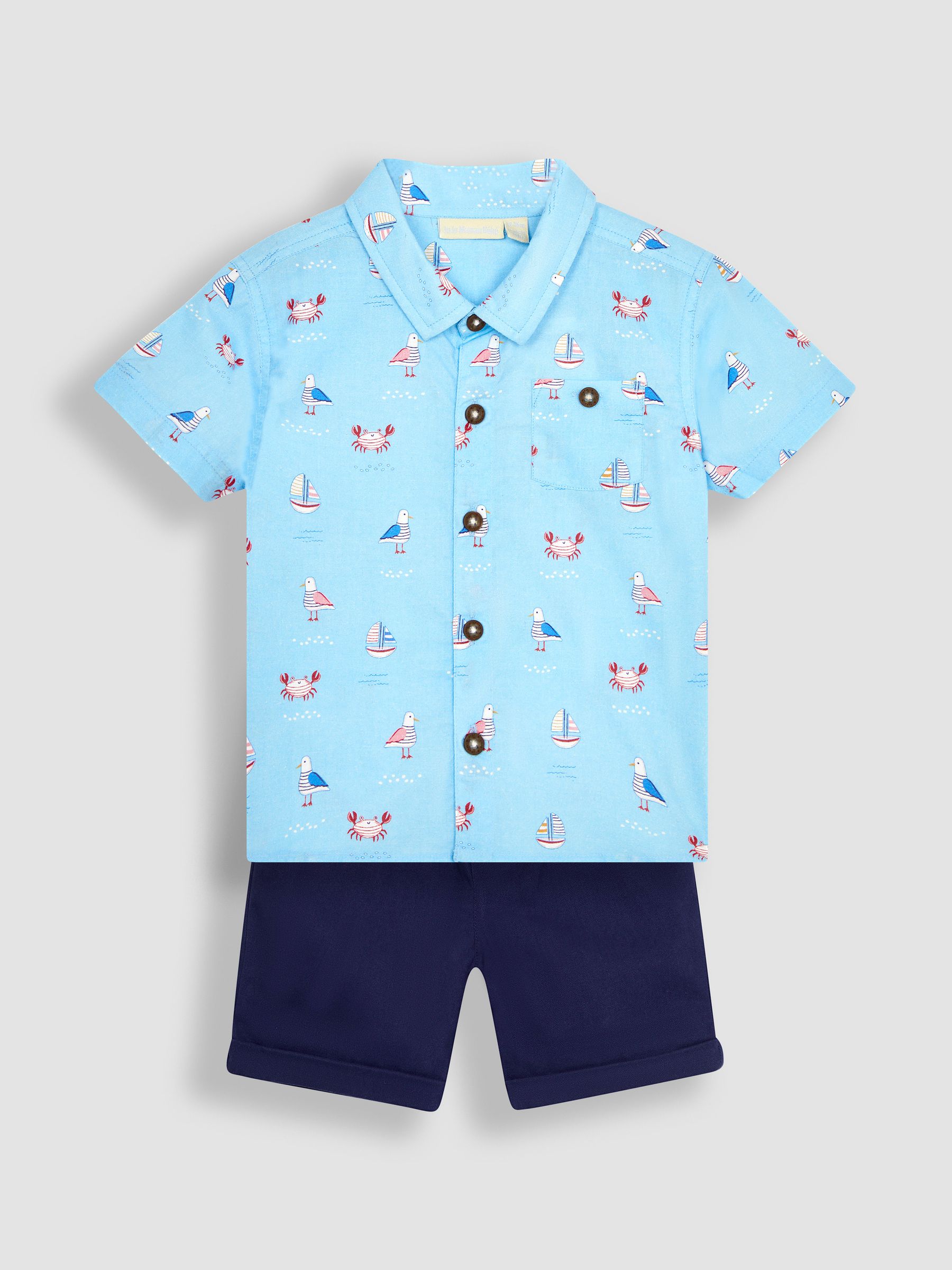 Blue Nautical Printed Shirt & Shorts Set - Image 1 of 6