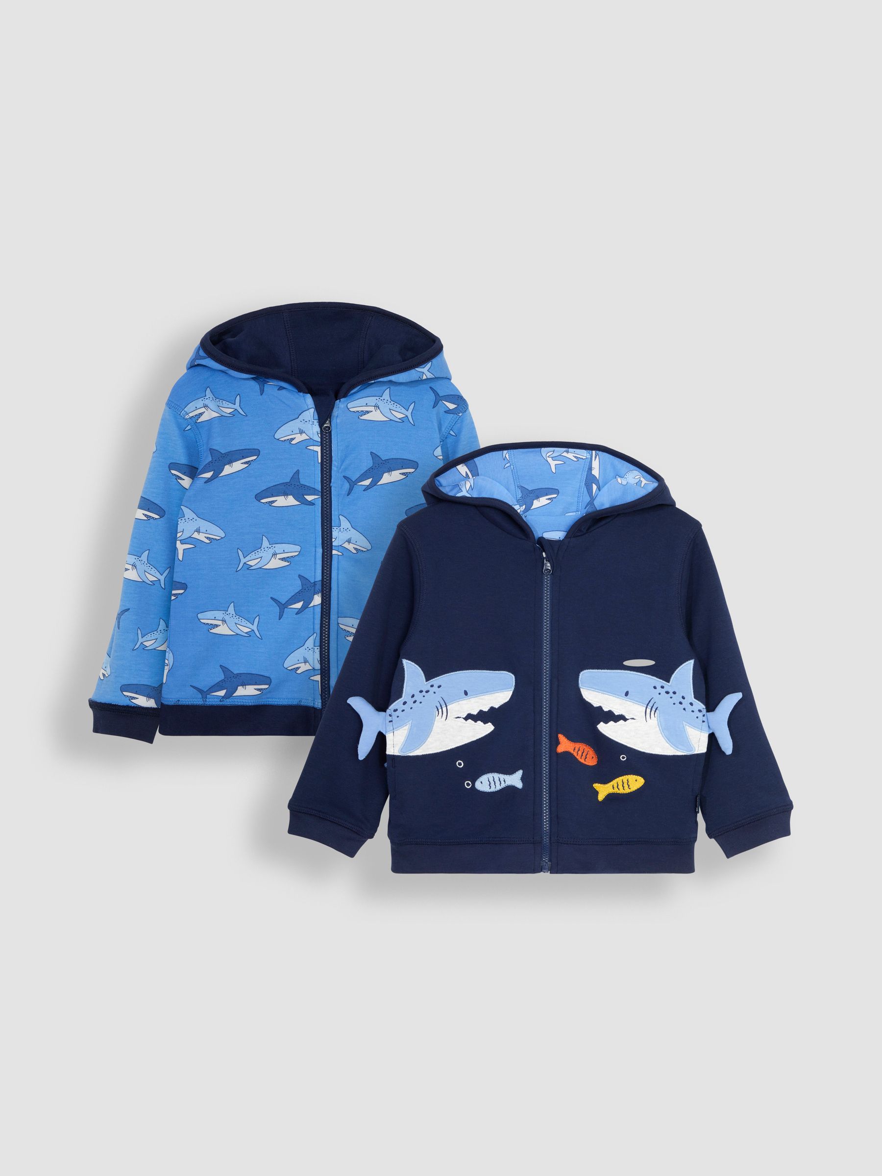 Navy Blue Shark Appliqué Reversible Hoodie - Image 1 of 6