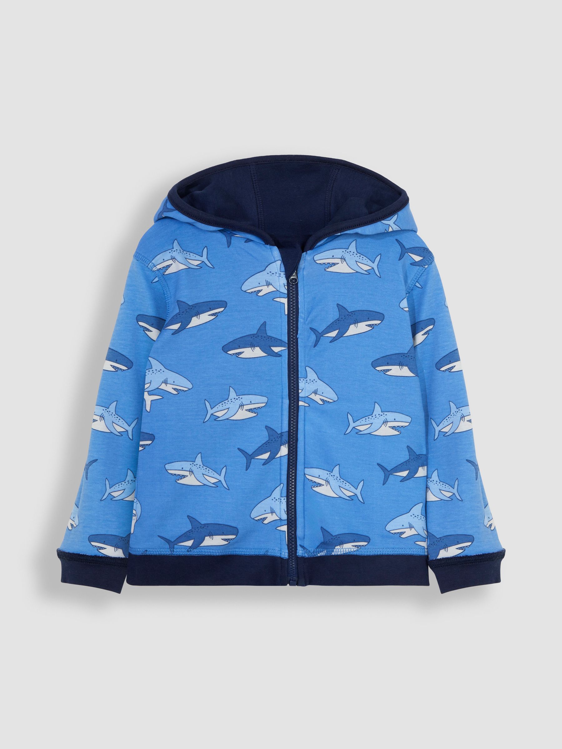 Navy Blue Shark Appliqué Reversible Hoodie - Image 2 of 6