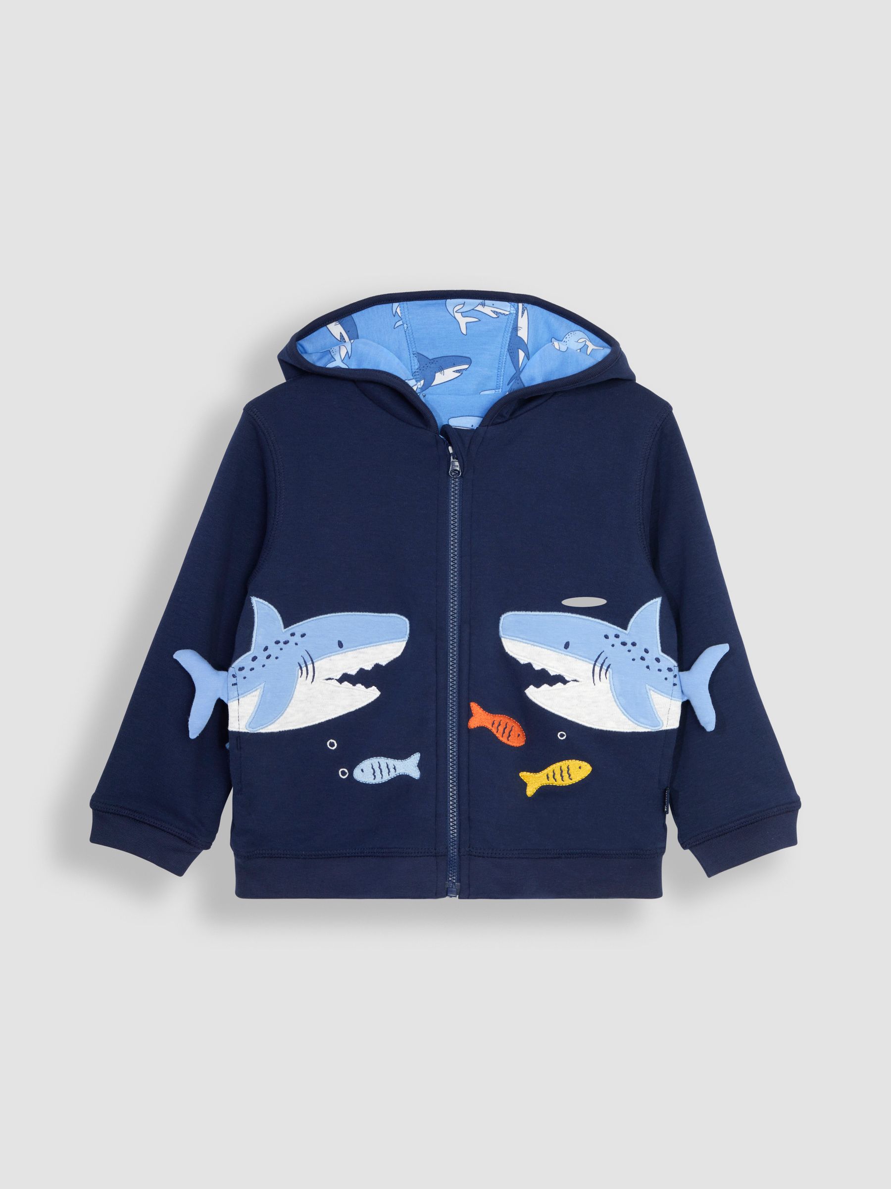 Navy Blue Shark Appliqué Reversible Hoodie - Image 3 of 6