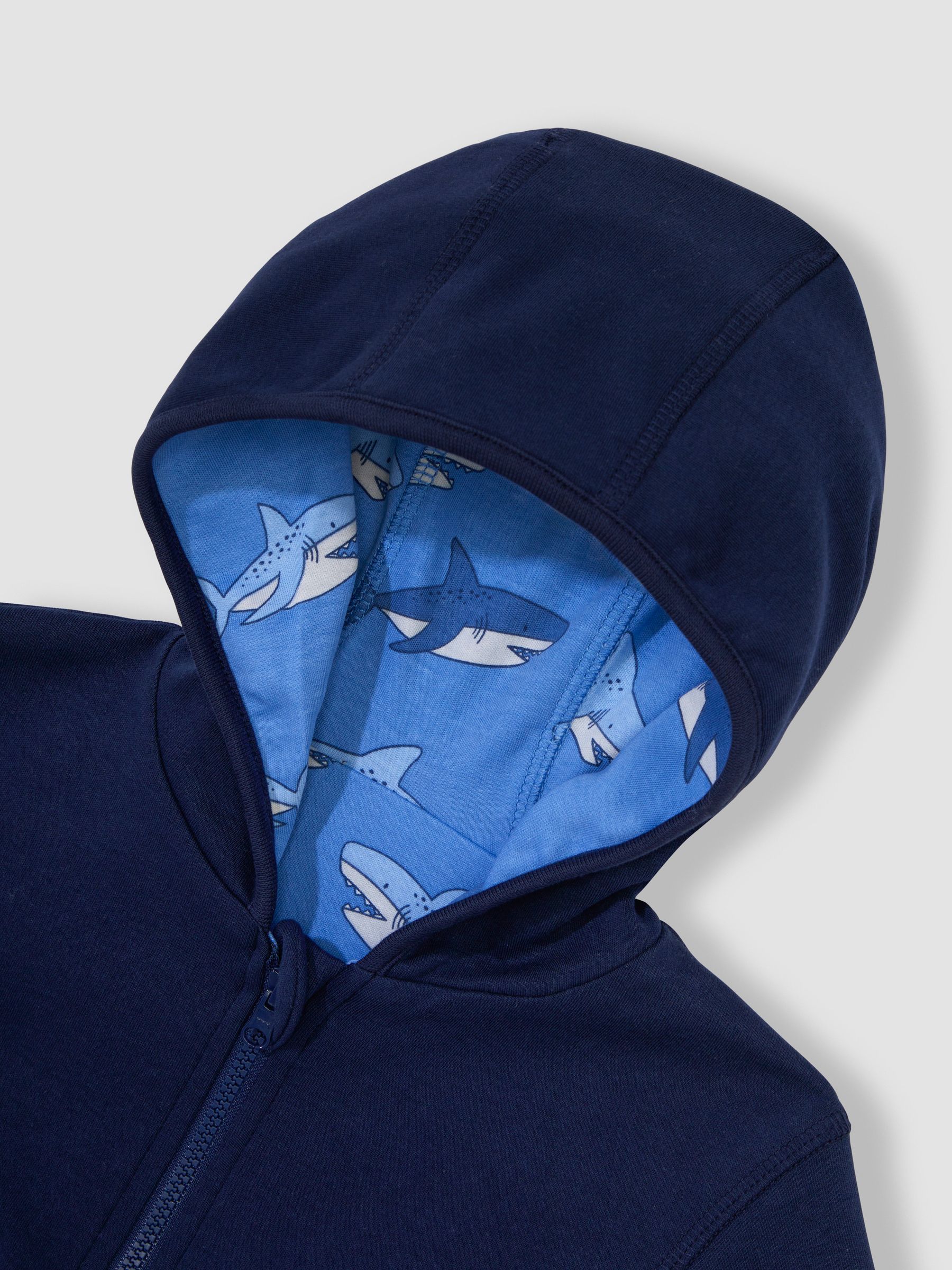 Navy Blue Shark Appliqué Reversible Hoodie - Image 4 of 6