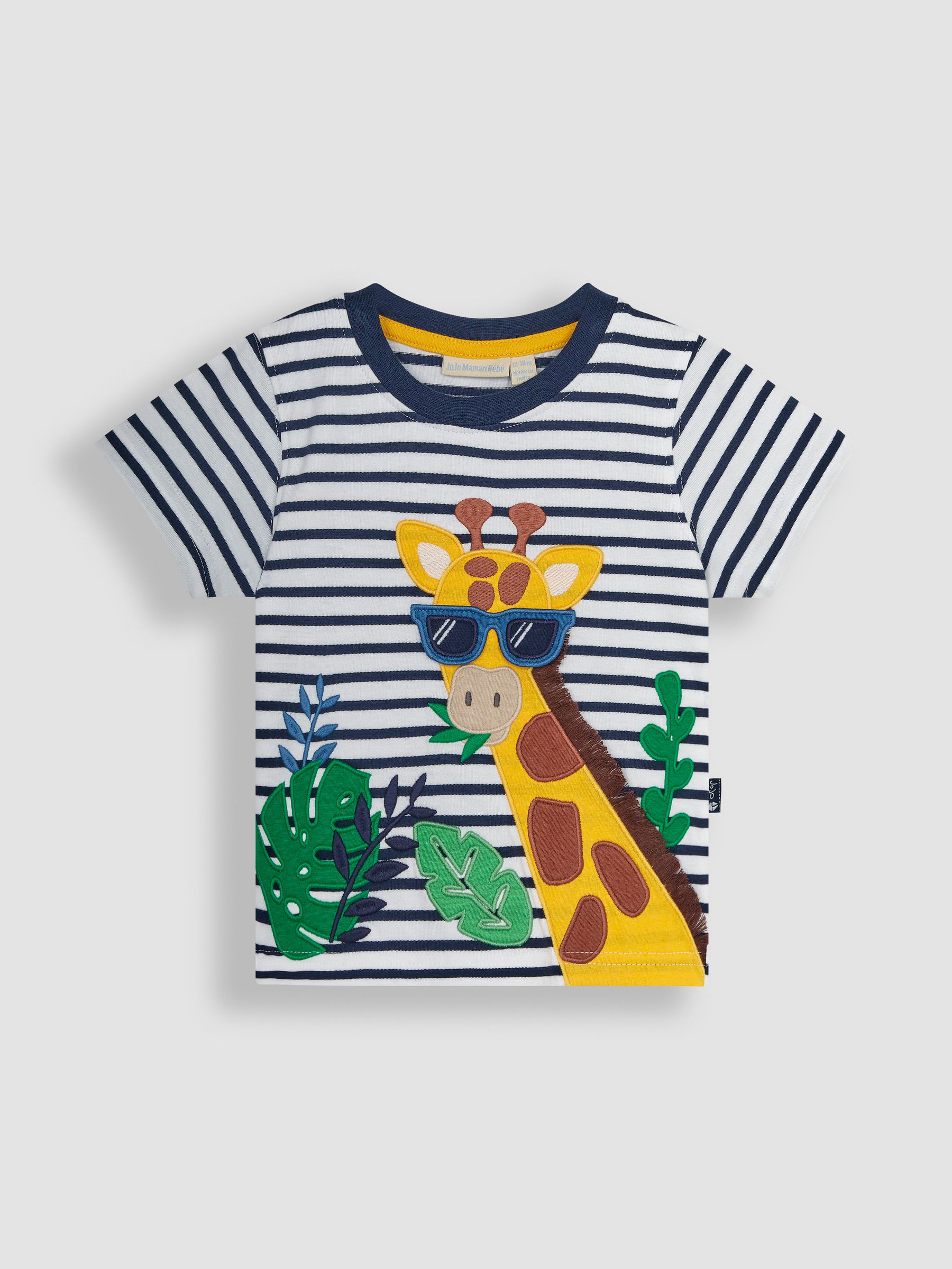 White Navy Stripe Giraffe Interactive Appliqué T-Shirt - Image 1 of 3
