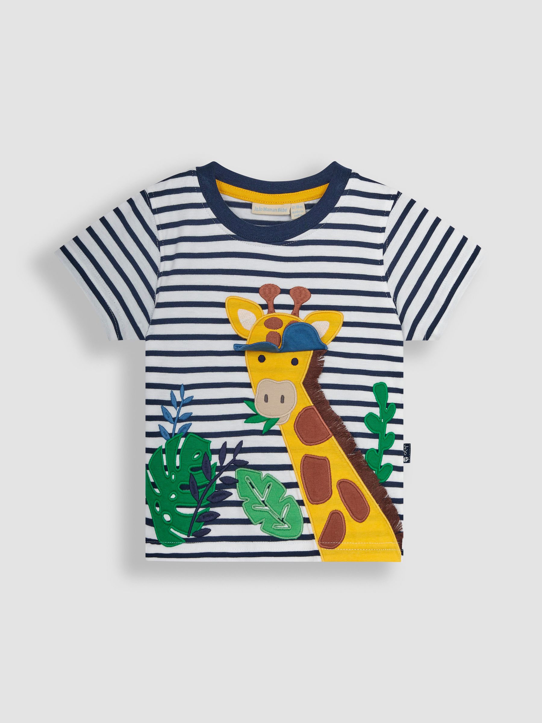 White Navy Stripe Giraffe Interactive Appliqué T-Shirt - Image 2 of 3