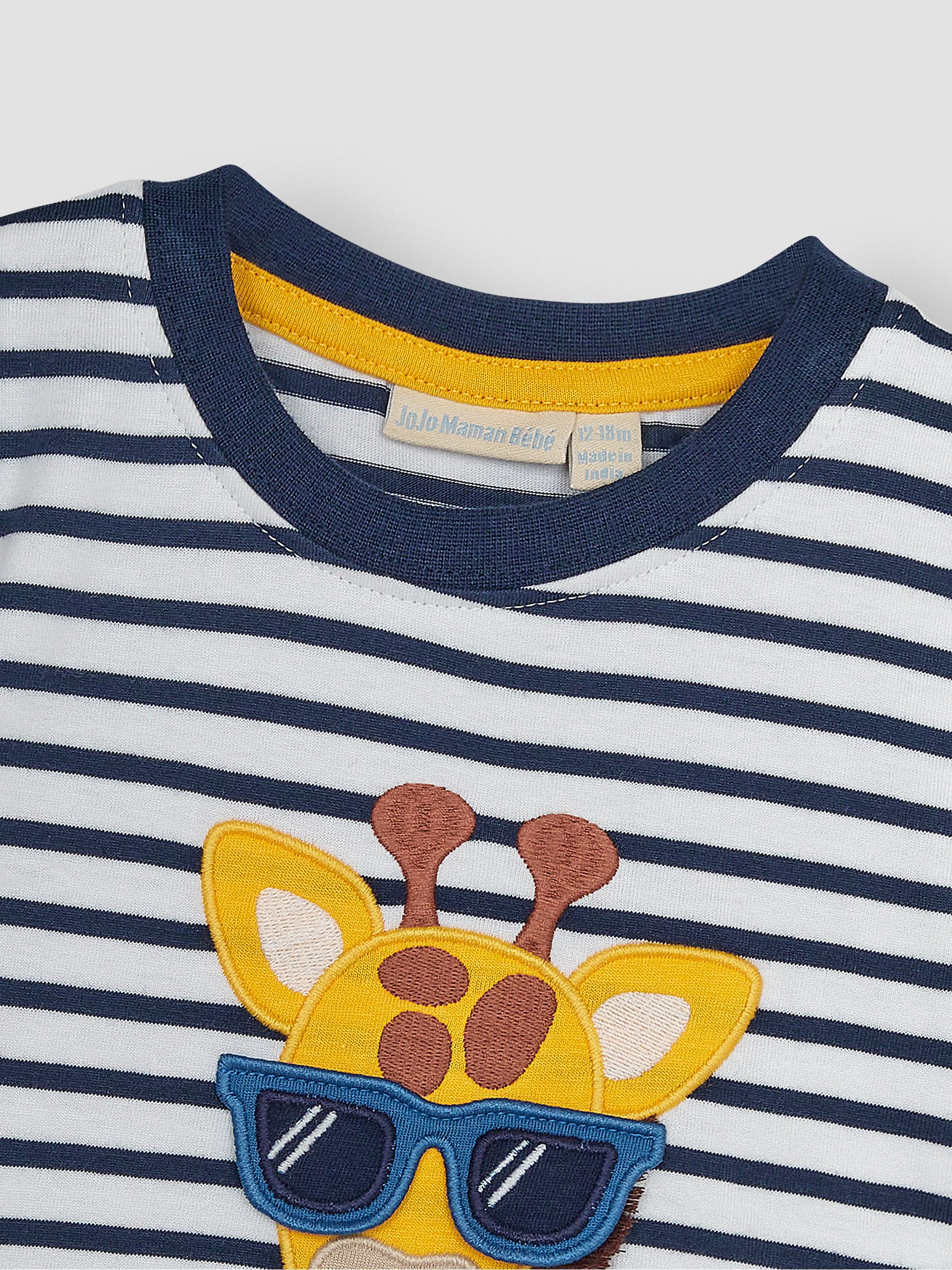 White Navy Stripe Giraffe Interactive Appliqué T-Shirt - Image 3 of 3