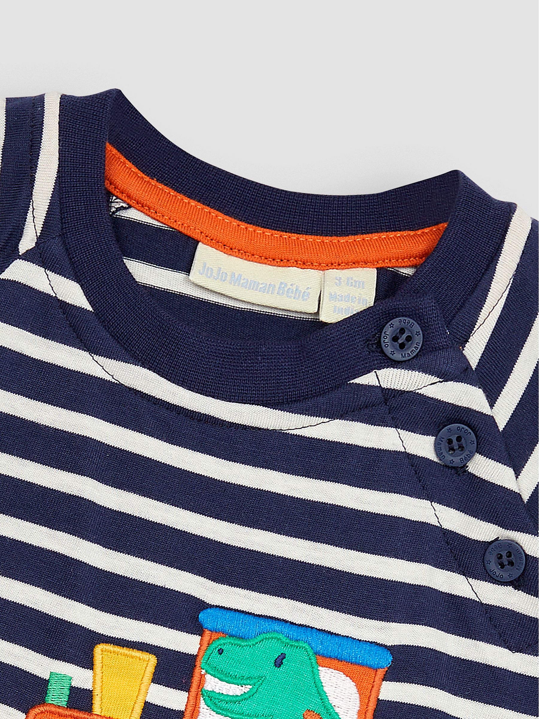Navy Ecru Stripe Dino Appliqué Romper - Image 3 of 3