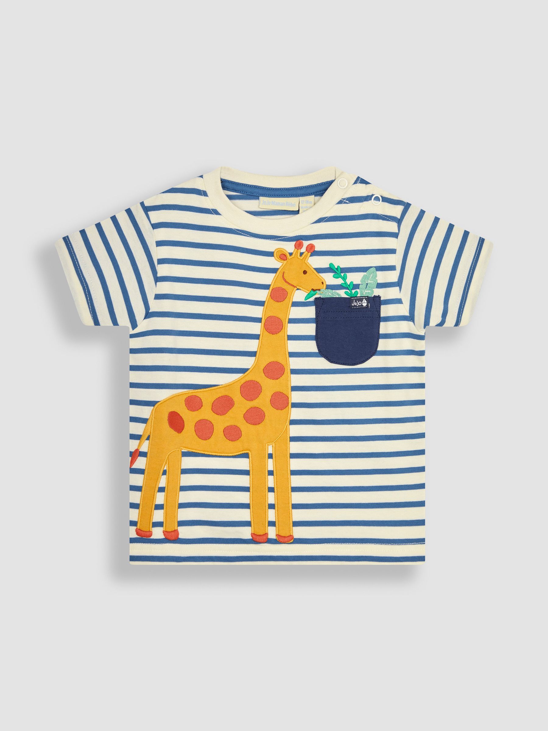 Ecru Navy Stripe Giraffe Appliqué T-Shirt and Shorts Set - Image 2 of 4