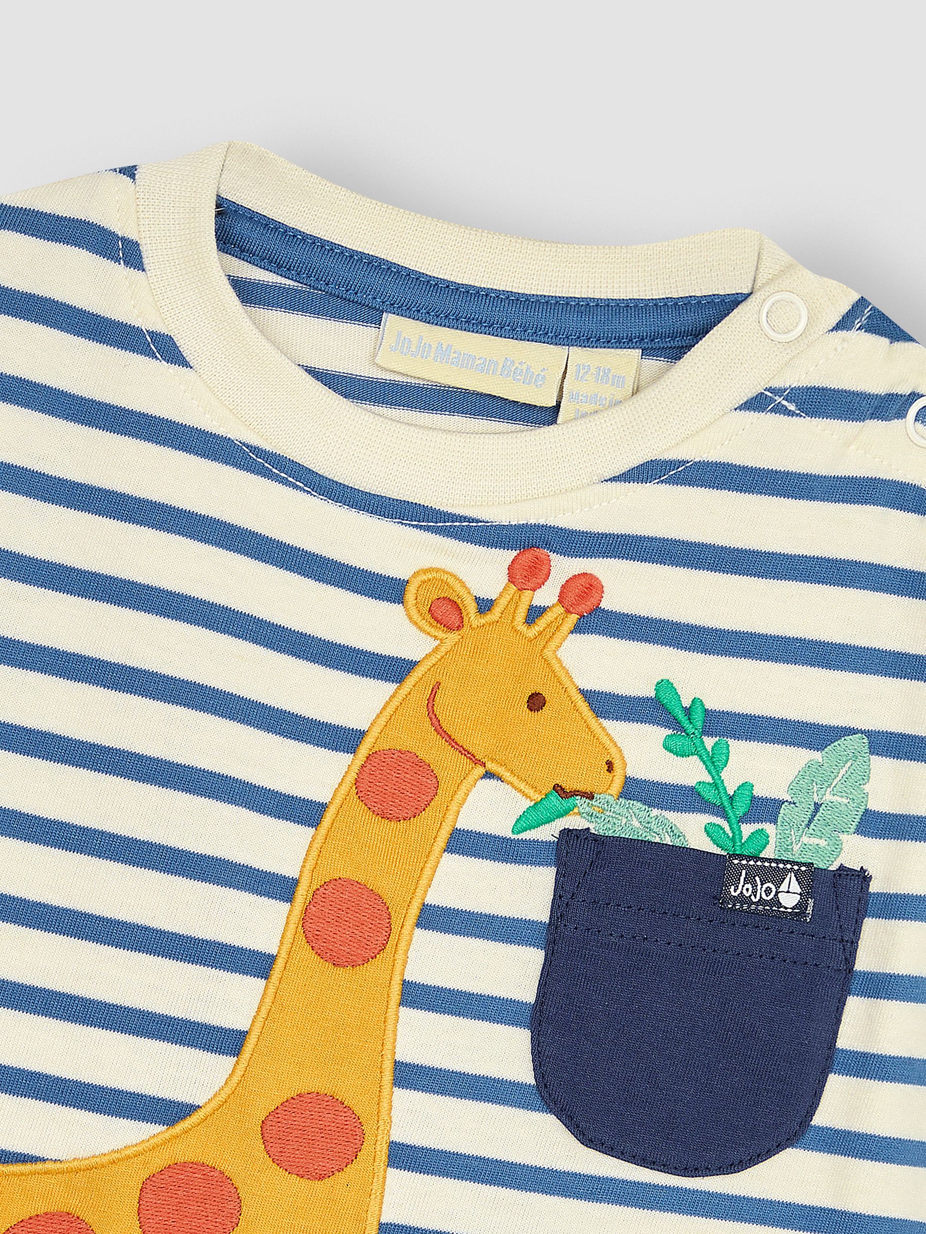 Ecru Navy Stripe Giraffe Appliqué T-Shirt and Shorts Set - Image 4 of 4