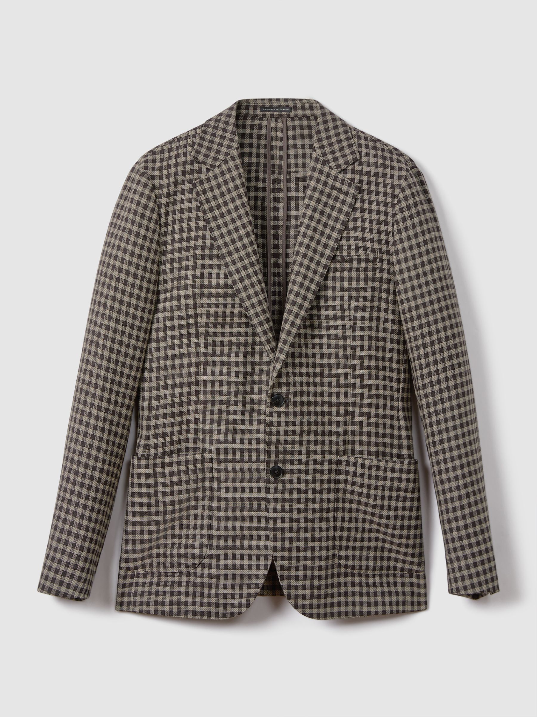 Wool Blend Check Single Breasted Blazer in Brown Multi - Image 2 of 9
