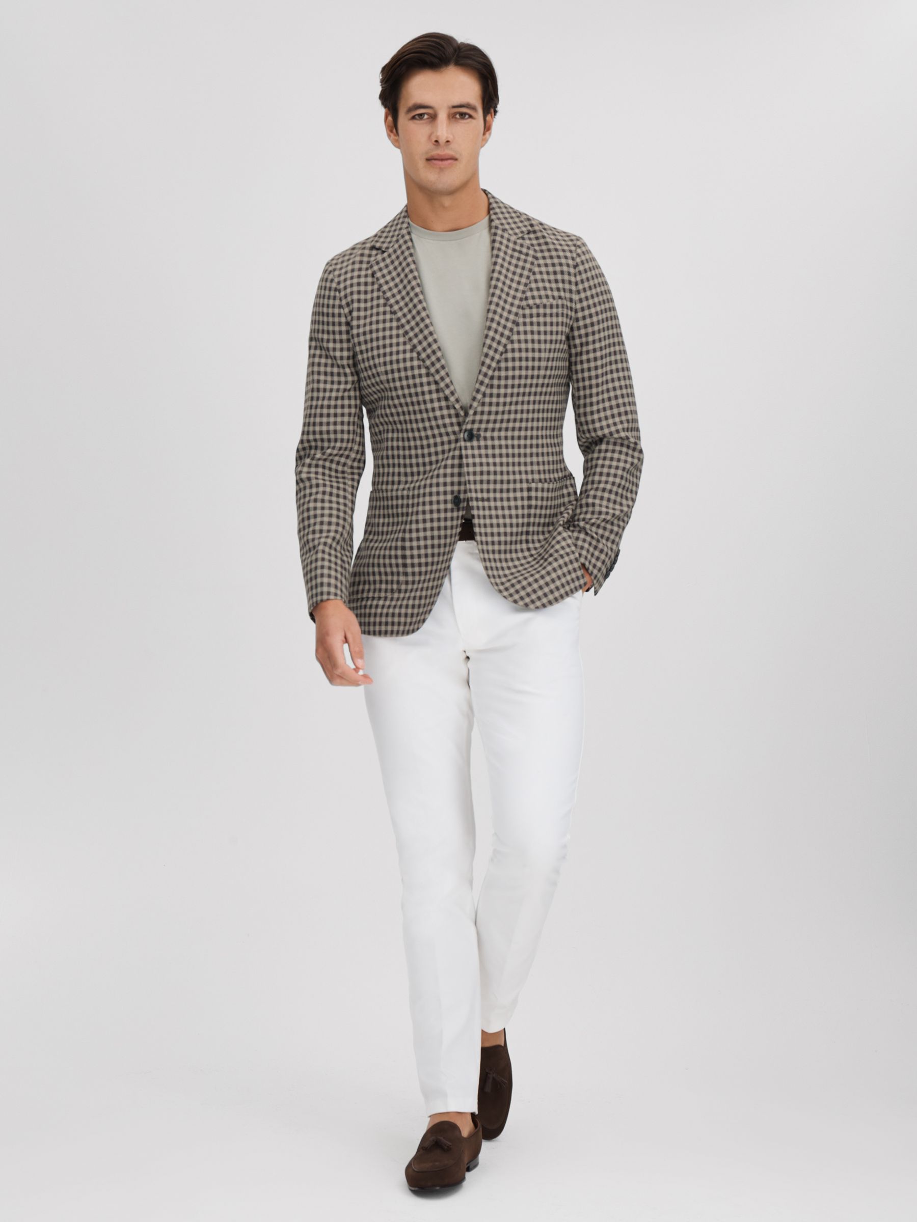 Wool Blend Check Single Breasted Blazer in Brown Multi - Image 3 of 9