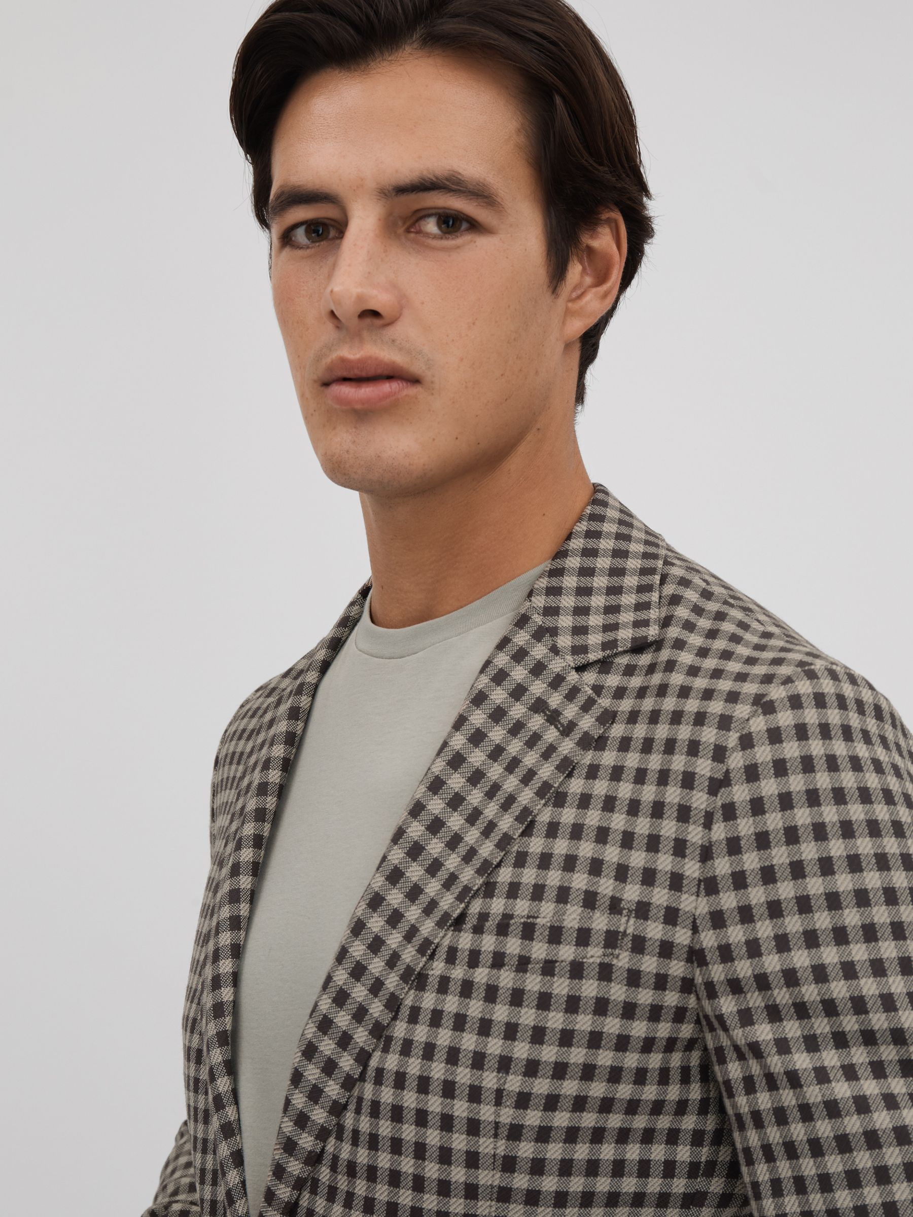 Wool Blend Check Single Breasted Blazer in Brown Multi - Image 4 of 9