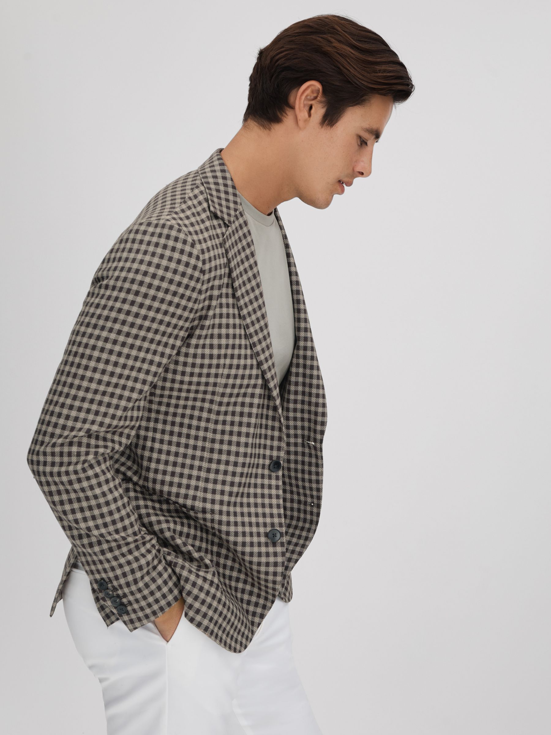 Wool Blend Check Single Breasted Blazer in Brown Multi - Image 5 of 9