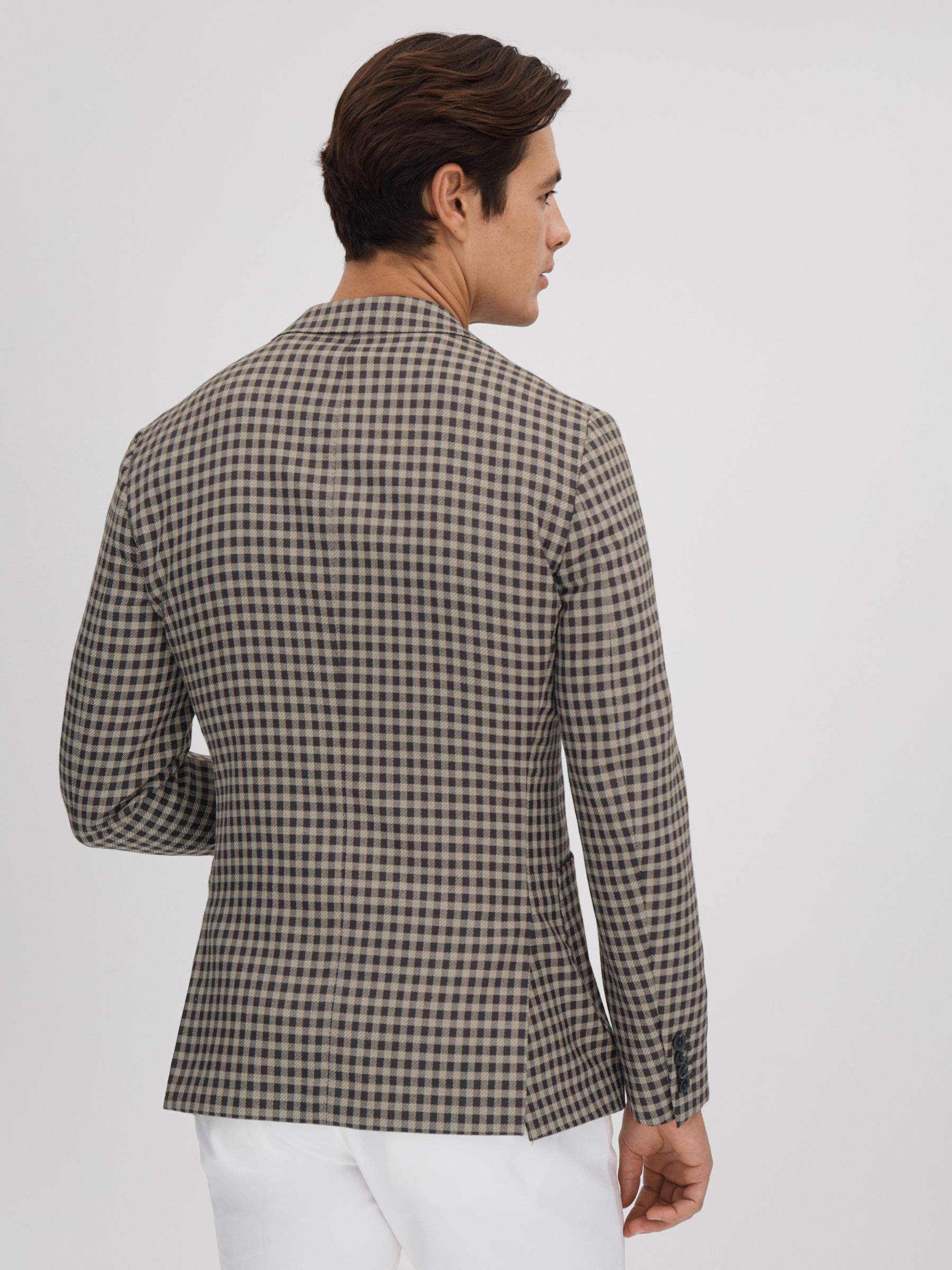 Wool Blend Check Single Breasted Blazer in Brown Multi - Image 6 of 9